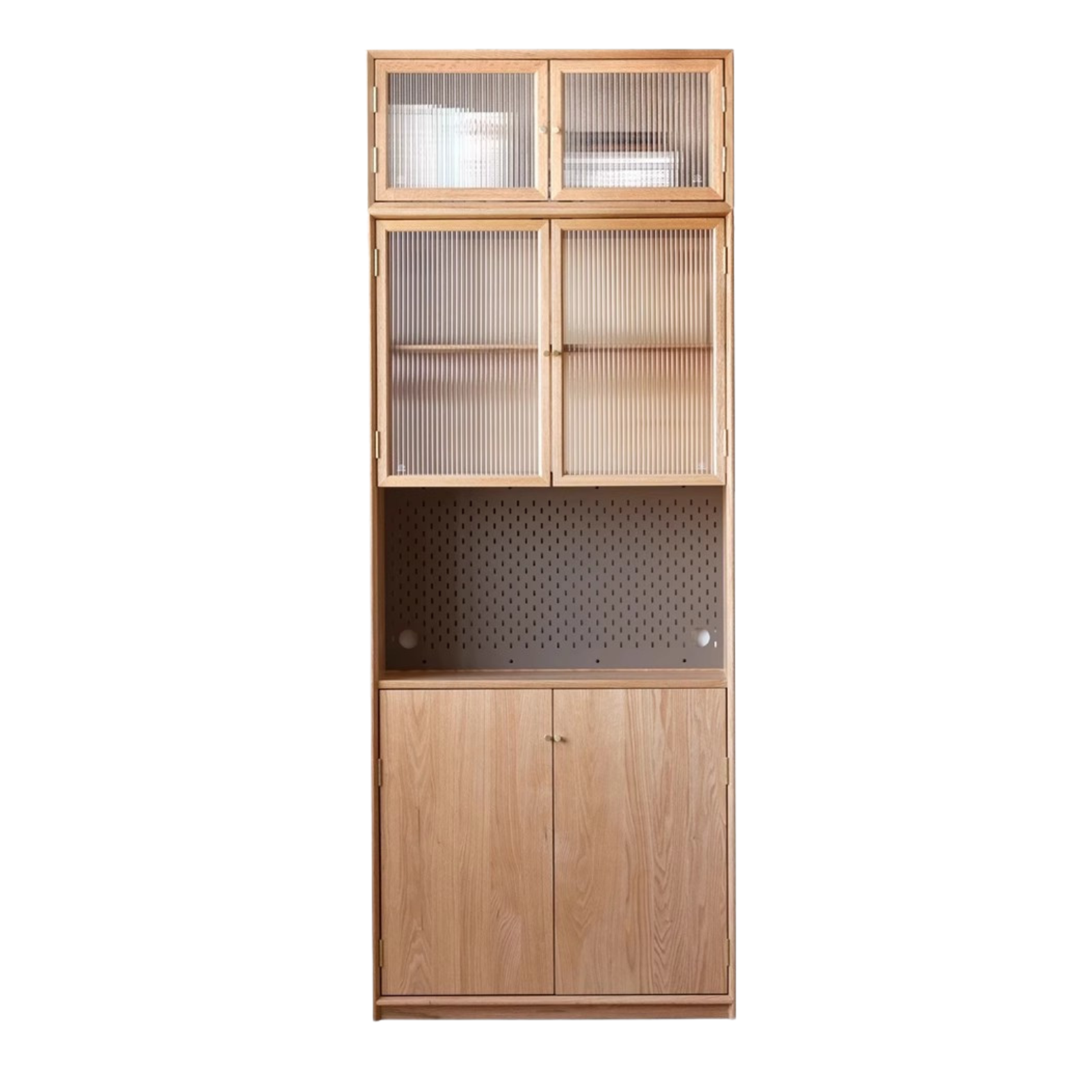 Oak Solid Wood Nordic Style Bookshelf with Floor Storage Cabinet