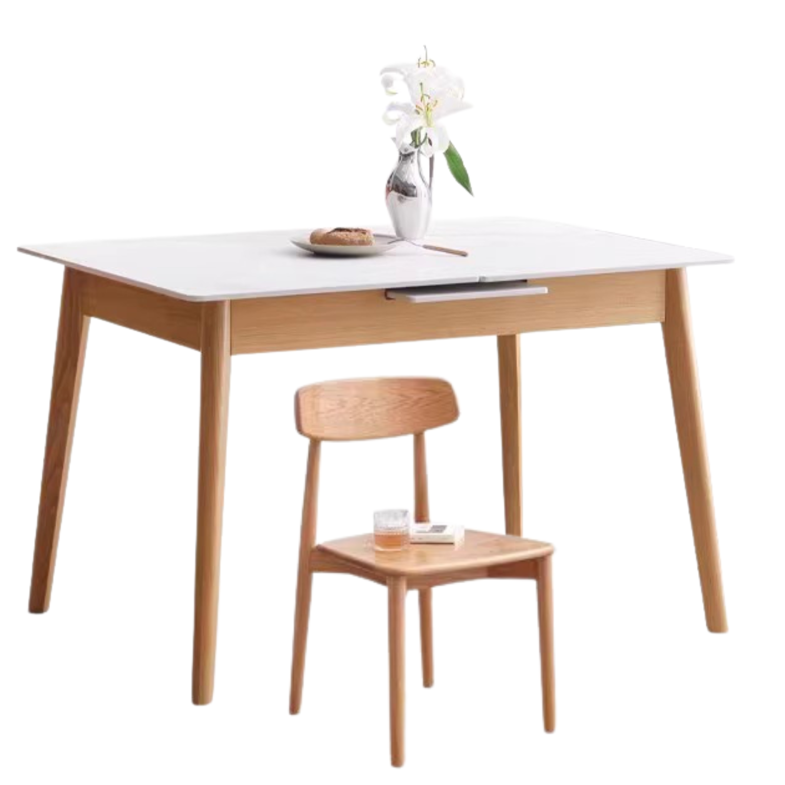 Oak Solid Wood Folding Dining Table Rock Slab Surface