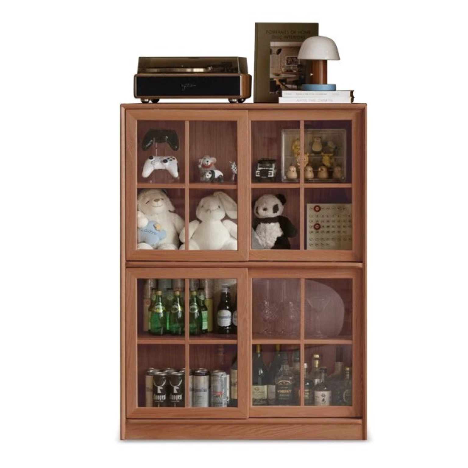 Oak Solid Wood Bookcase Floor to Floor Free Combination Sliding Door