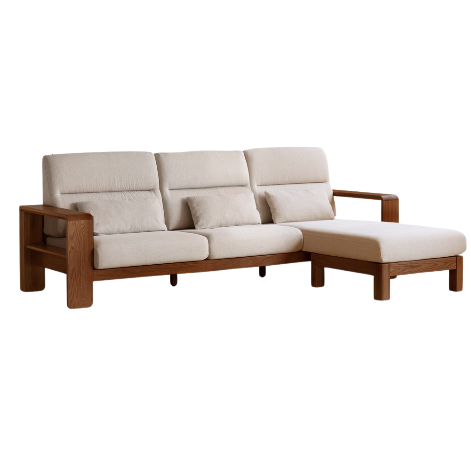 Oak Solid Wood Modern Log Style Corner Fabric Sofa.