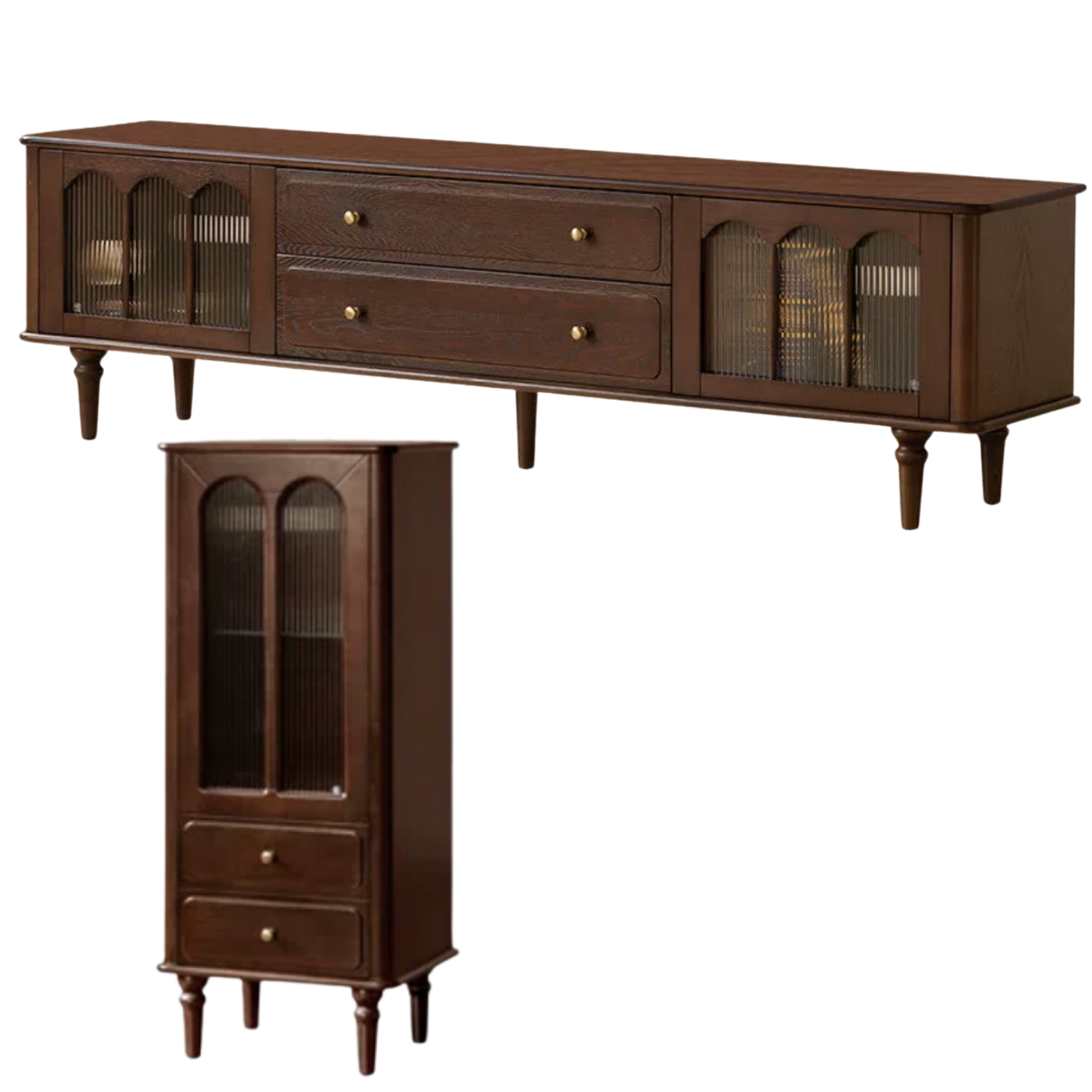 Ash Solid Wood TV Stand with American Retro Design and Tall Storage Cabinet