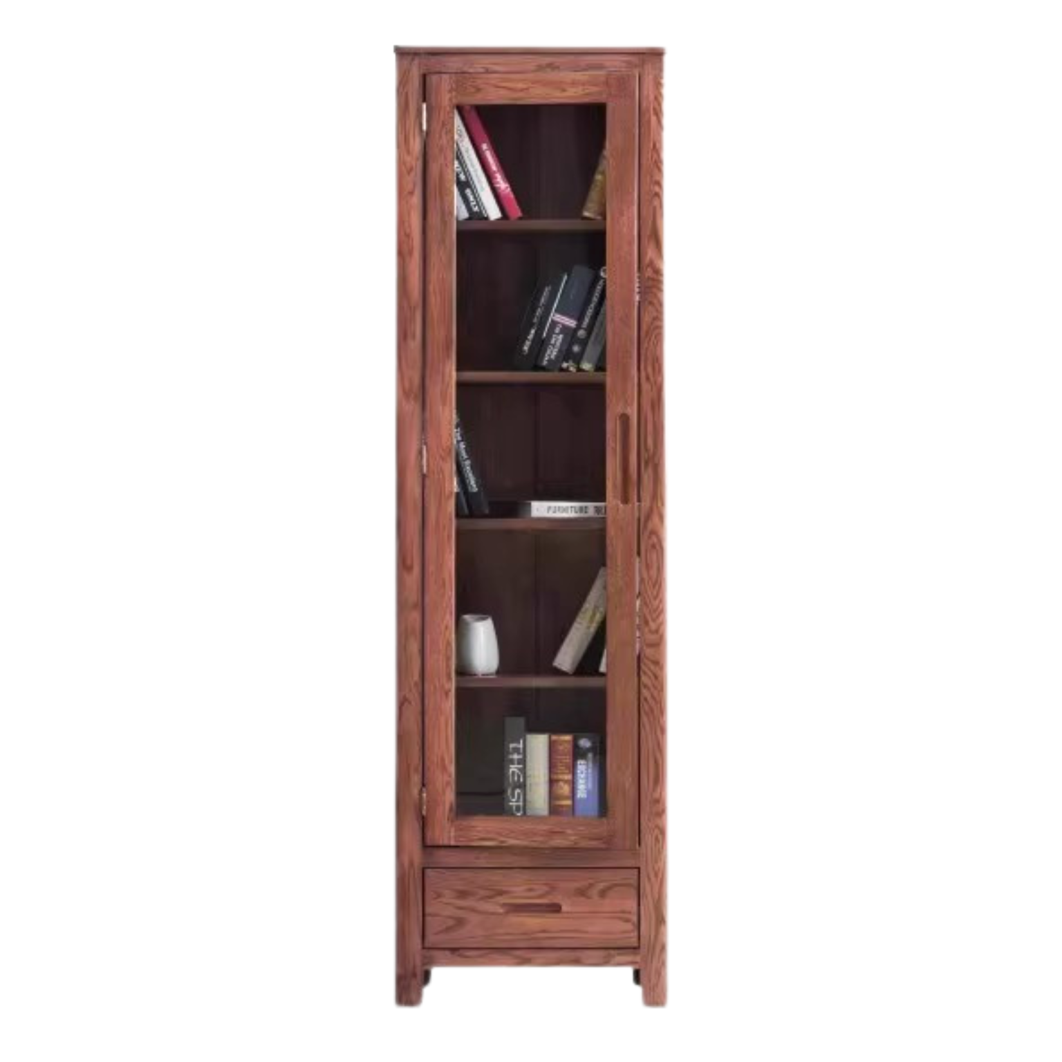 Oak Solid Wood Narrow Bookcase With Doors