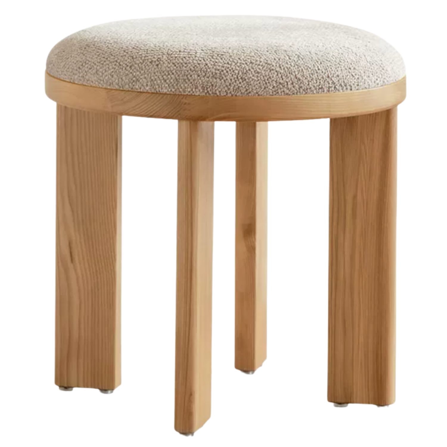 Ash Solid Wood Round Upholstered Stool with Slab Wood Legs