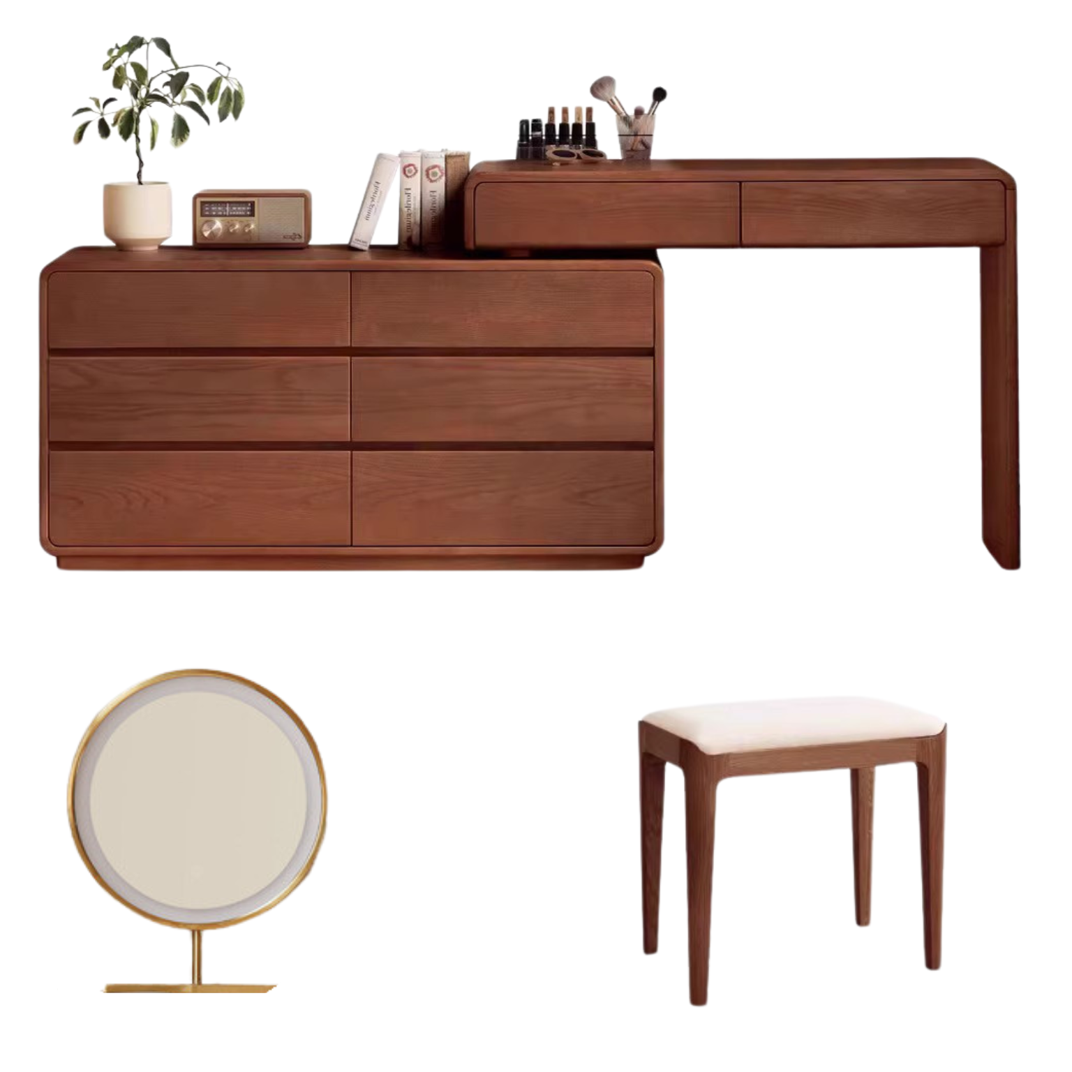 Ash Solid Wood Telescopic Dressing Table Integrated Storage.