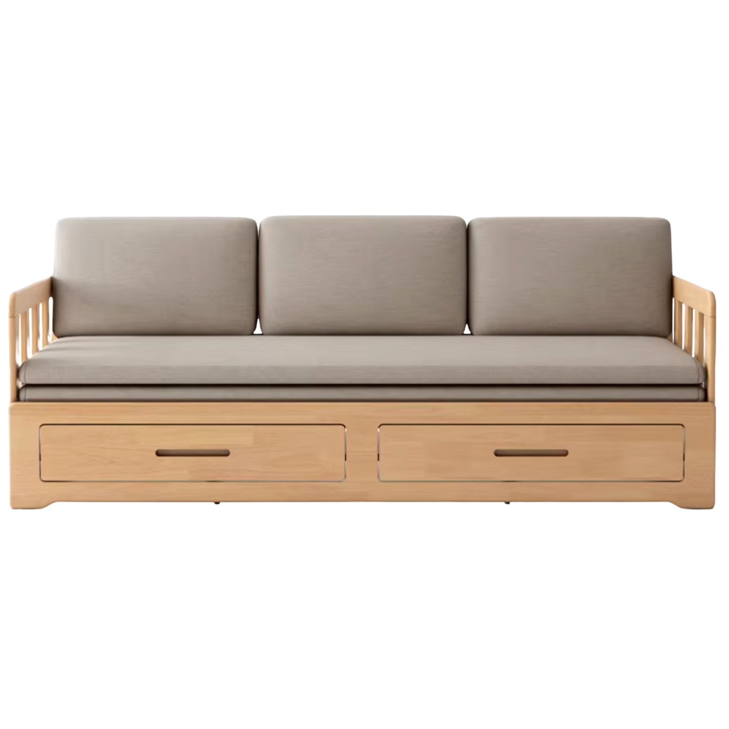 Oak, Solid Rubberwood Sofa Bed Folding Retractable Storage.