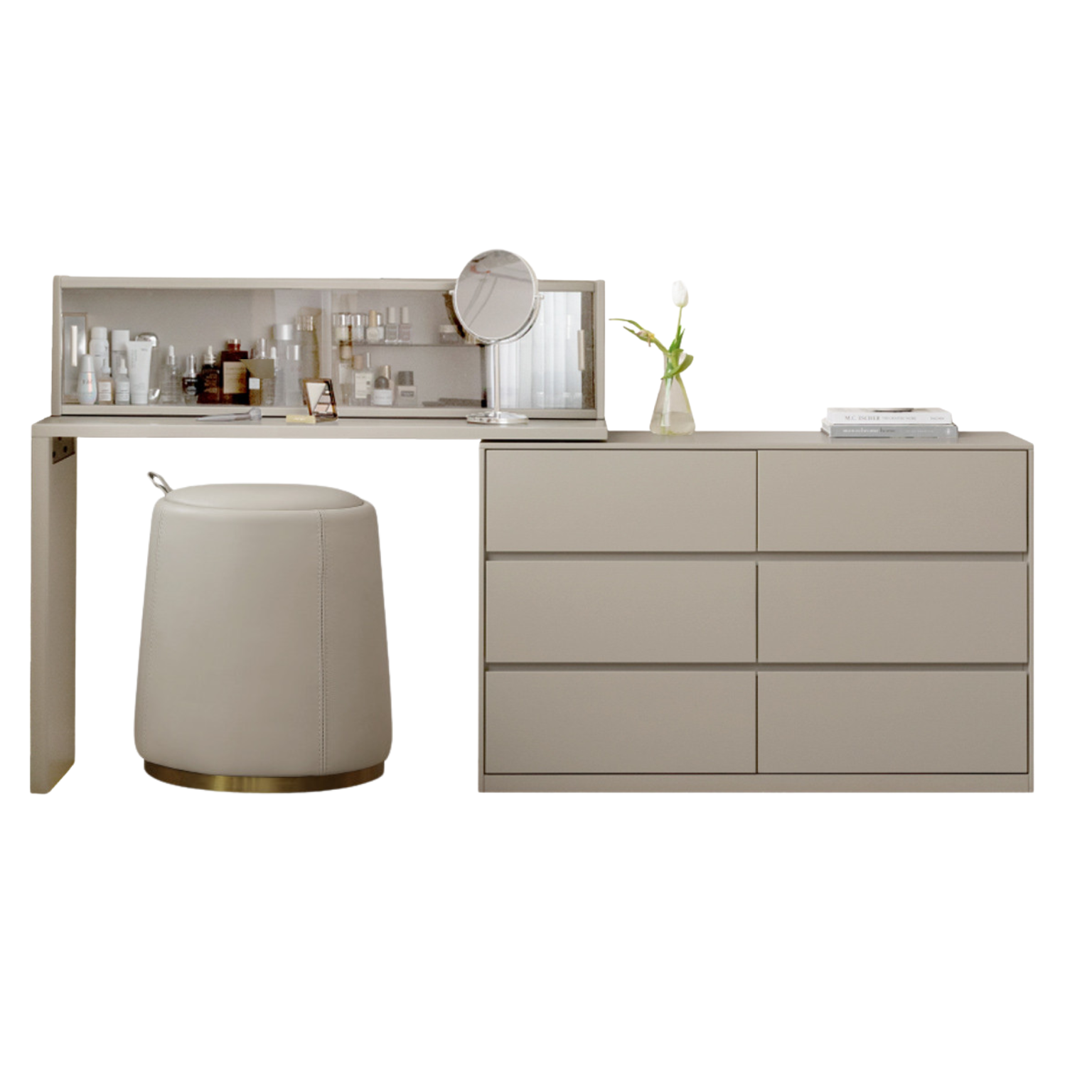 Solid Rubberwood Cream Style Vanity Table Integrated Drawer.