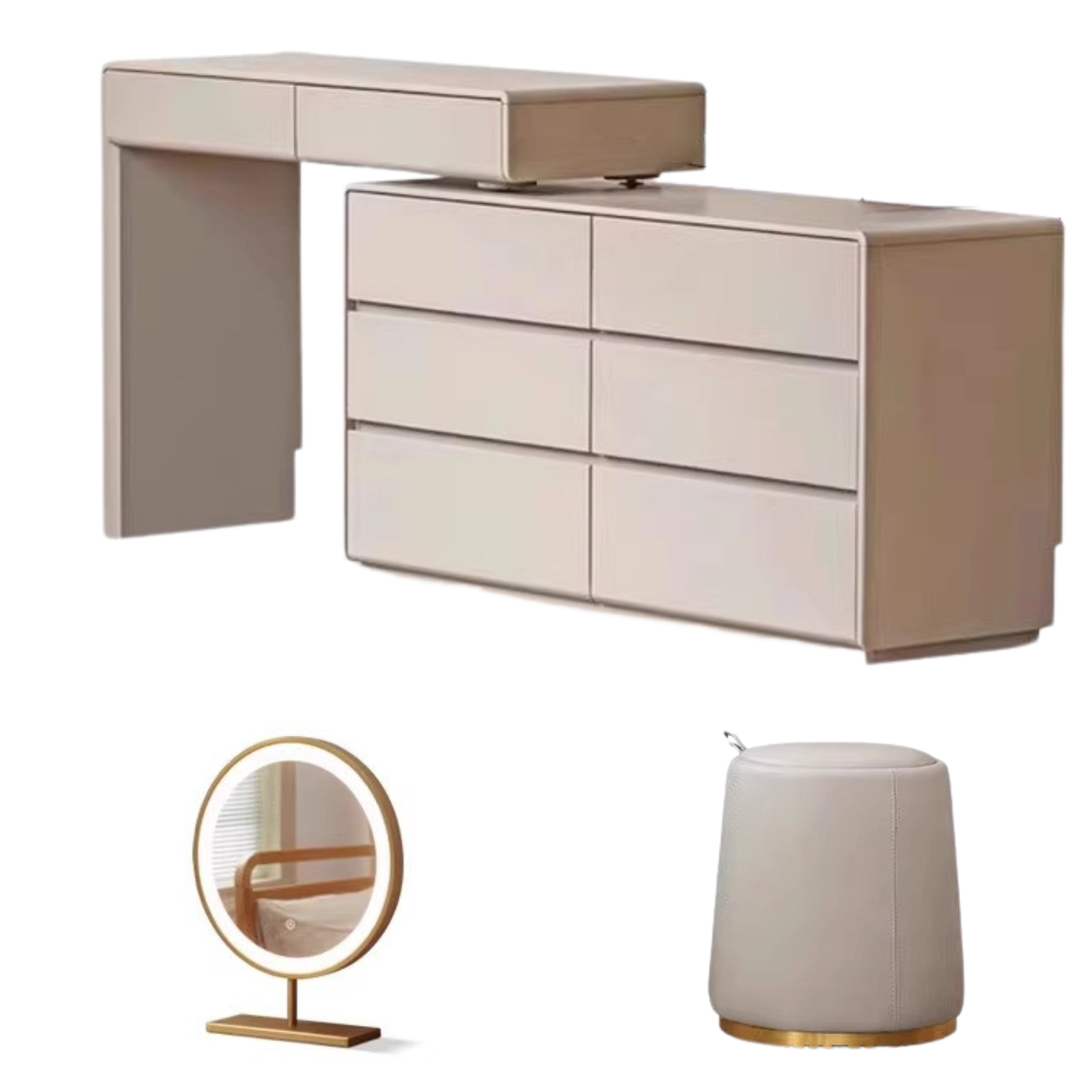 Poplar Solid Wood Retractable Dressing Table Light Luxurious Drawer