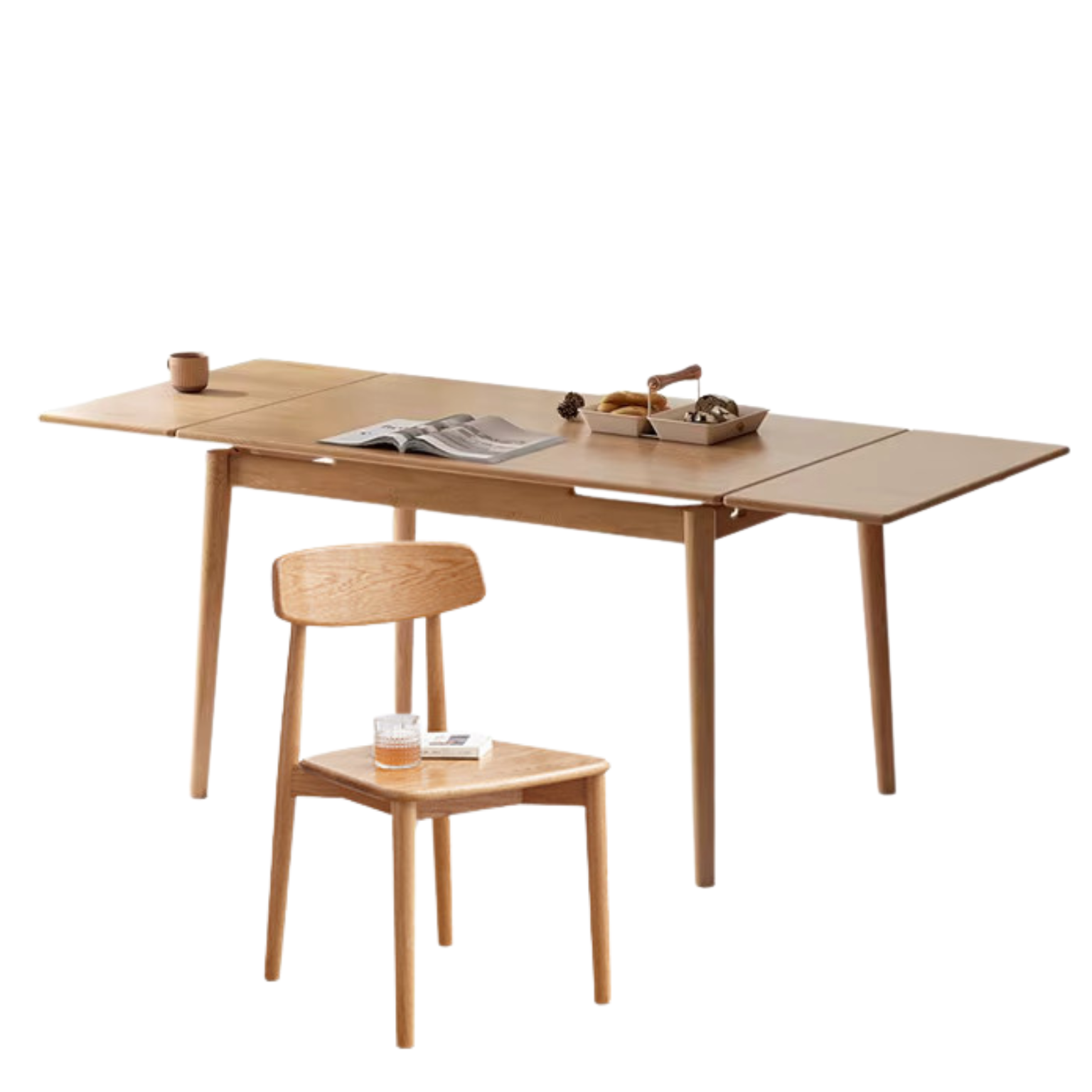 Oak Solid Wood Retractable Large Tabletop Dining Table