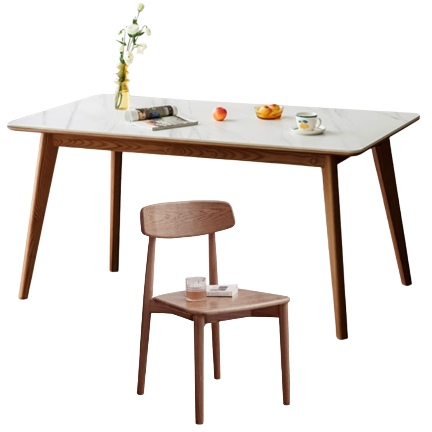 Ash Solid Wood Nordic Dining Table With Rock Slab Surface