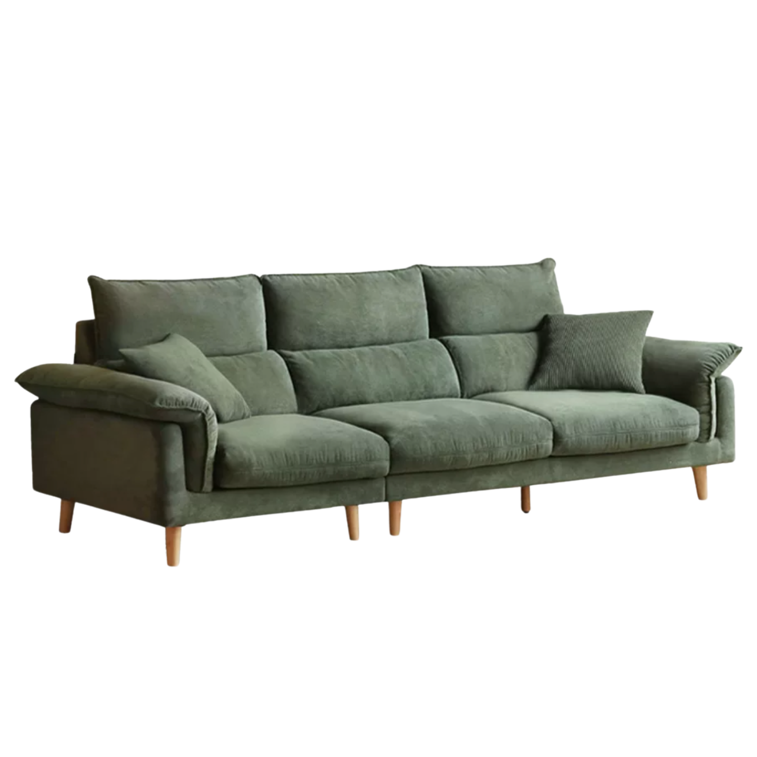 Deep-Seat Sofa with Down-Filled Cushions and Wood Legs-Genuine leather, fabric
