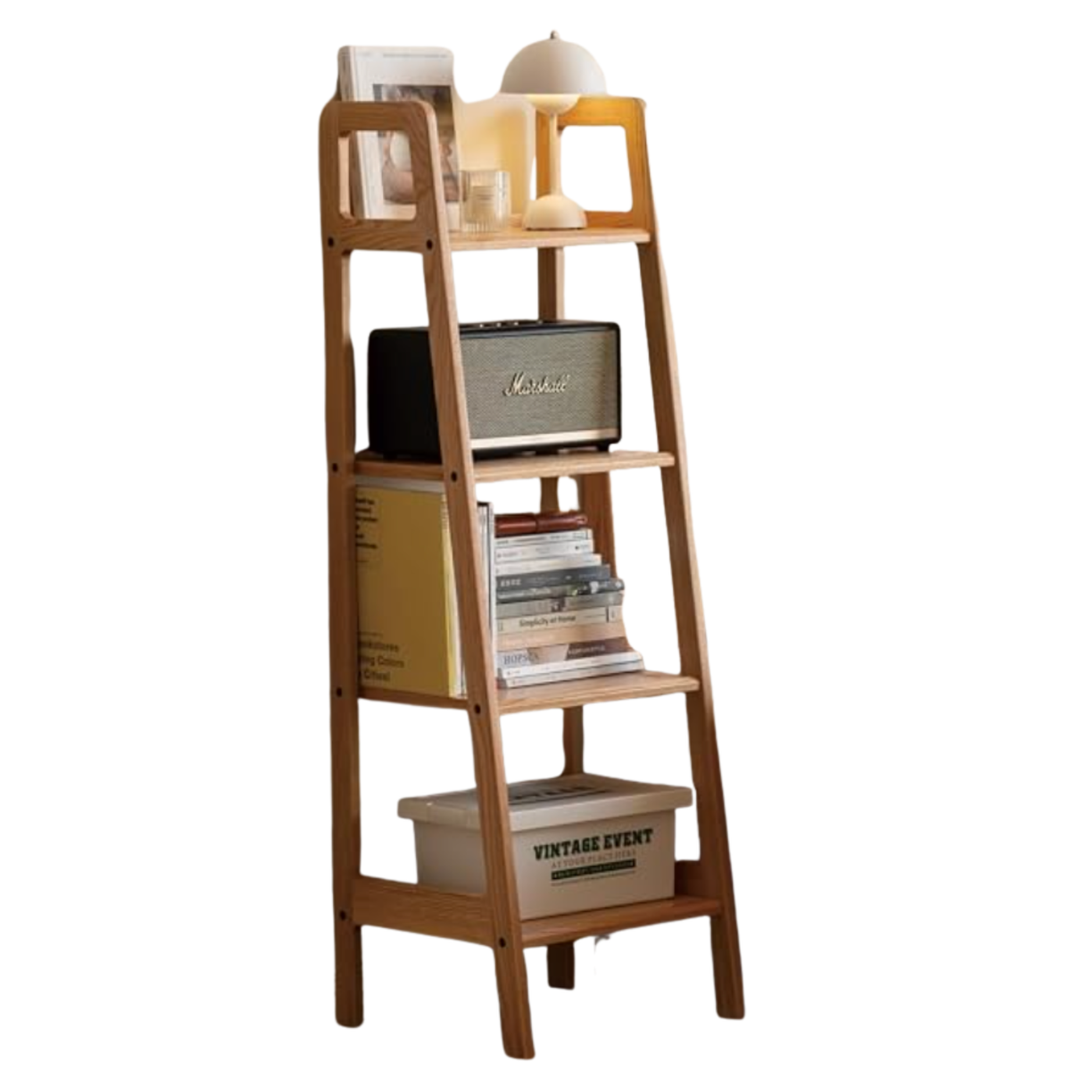 Black Walnut, Oak Solid Wood Trapezoidal Three-Tier Bookshelf, Side Table