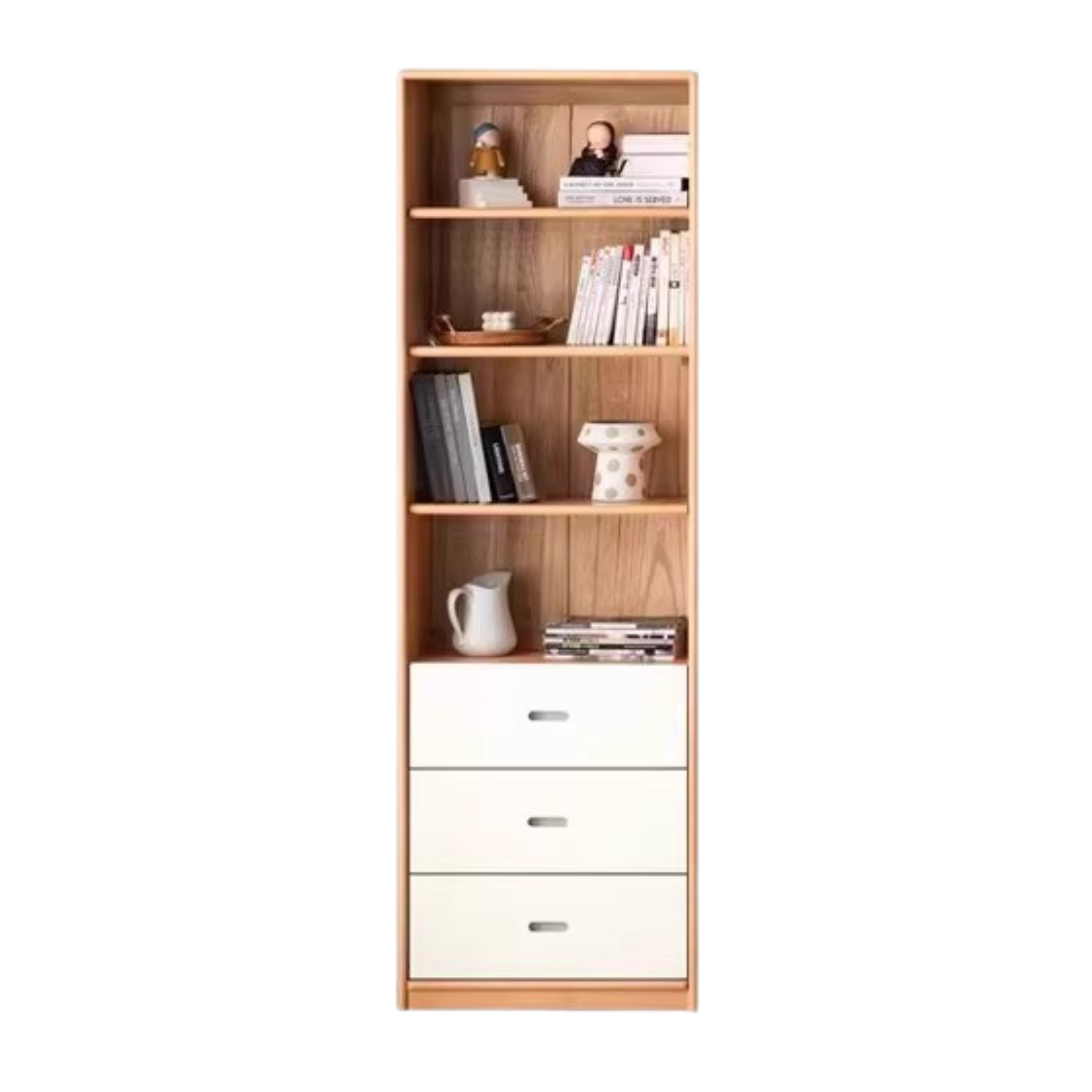 European Beech, Oak Solid Wood Floor-Standing Bookshelf with Glass Door Display