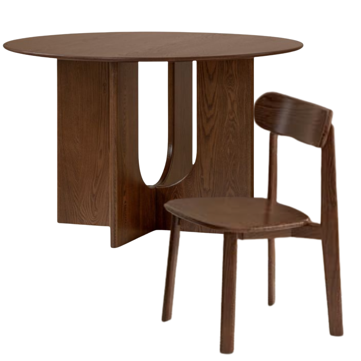 Ash Solid Wood Round Dining Table with Arched Hollow Pedestal Base