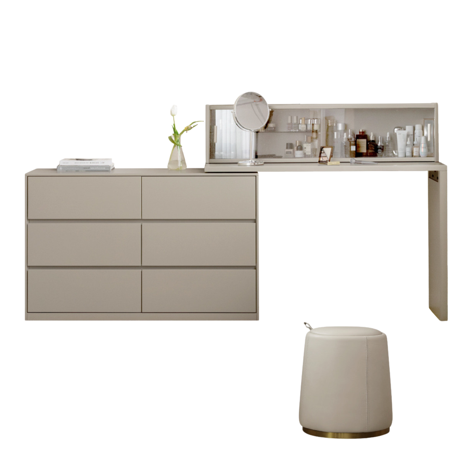 Solid Rubberwood Cream Style Vanity Table Integrated Drawer.