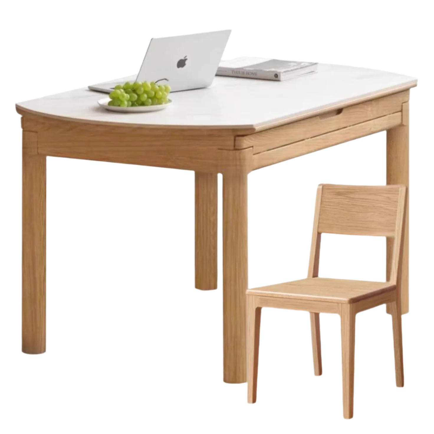 Solid Ruberwood, Oak, Ash Solid Wood Retractable Rock Plate Dining Table