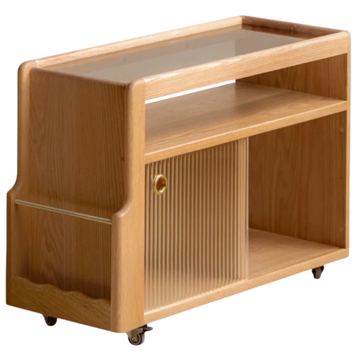 Oak, Beech, Poplar, Rosewood, Black Walnut Solid Wood Mobile Glass Side Table