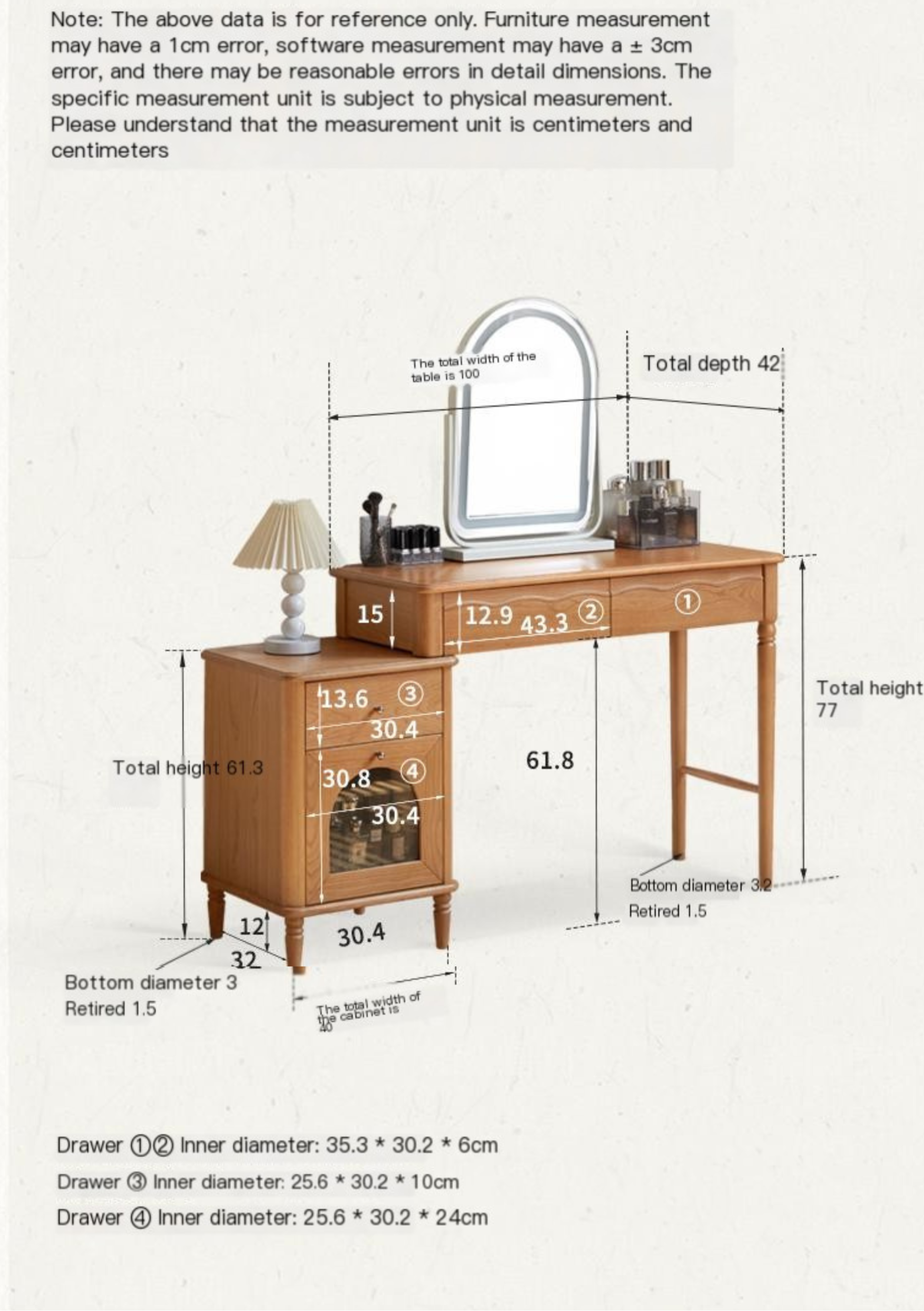 Cherry Solid Wood Medieval Style Retractable Dressing Table.