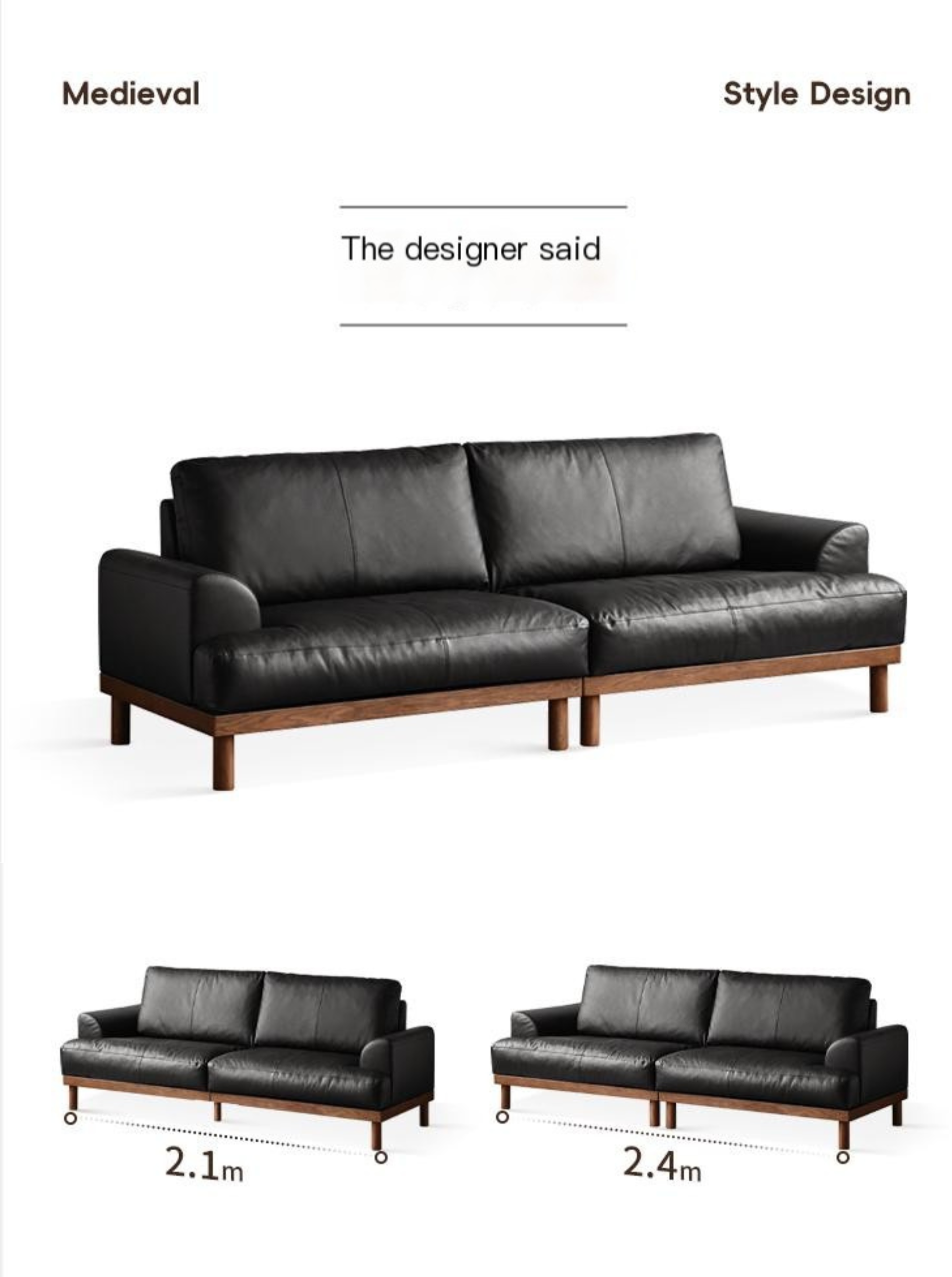 Oak Solid Wood Genuine Leather Sofa