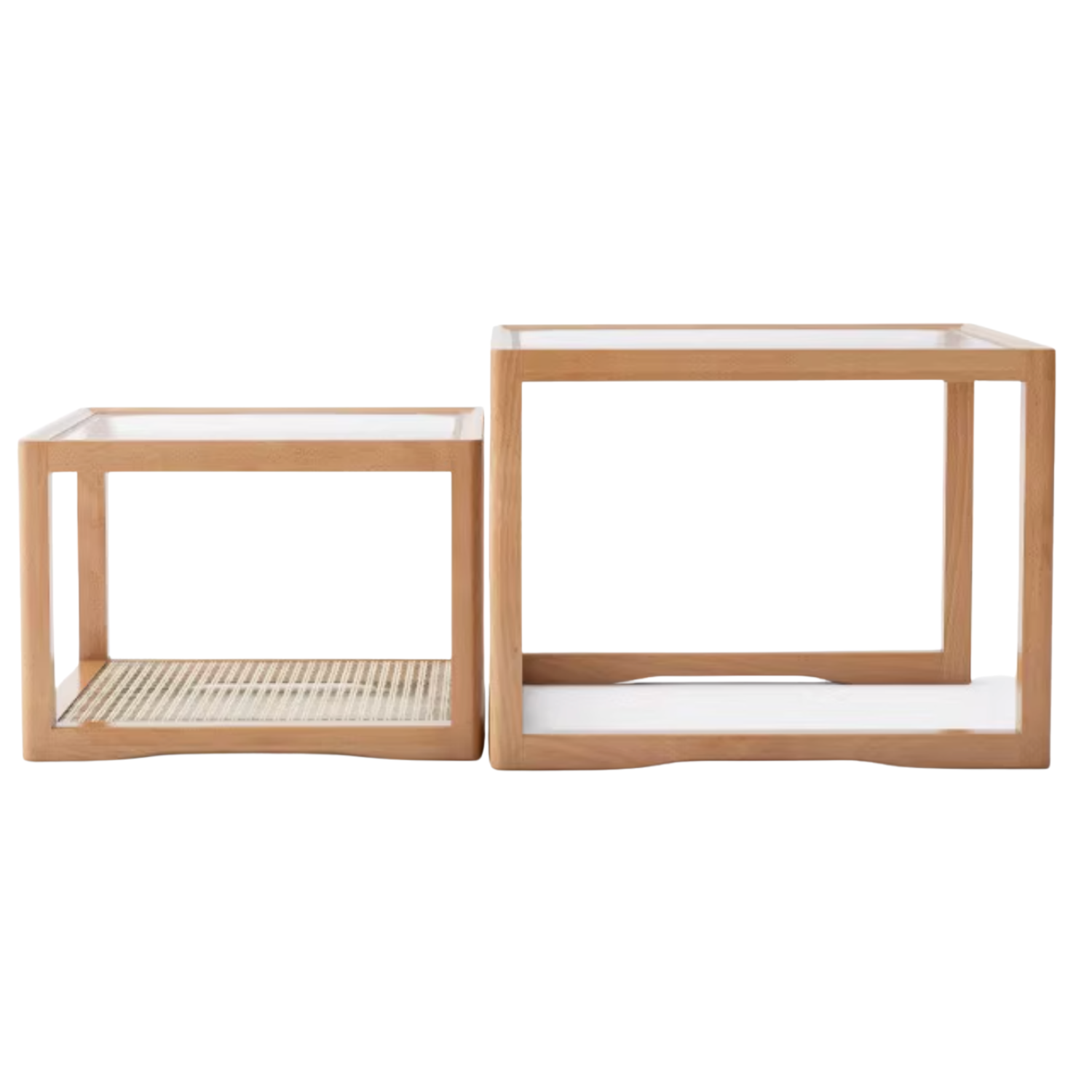 Oak, Beech Solid Wood, Glass Rattan Coffee Table
