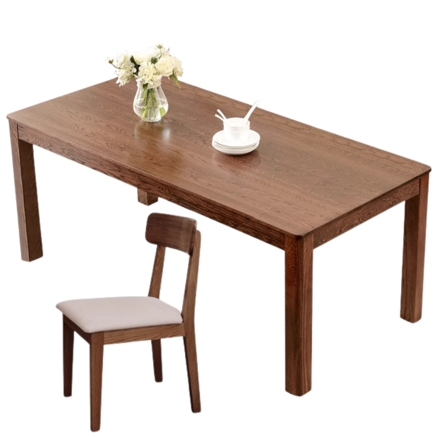 Oak Solid Wood, Solid Rubberwood Nordic Dining Table