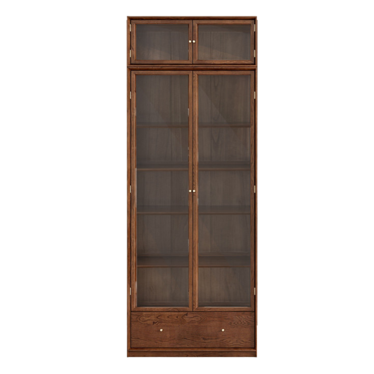 Oak, Ash Solid Wood Modular Bookcase with Glass Doors