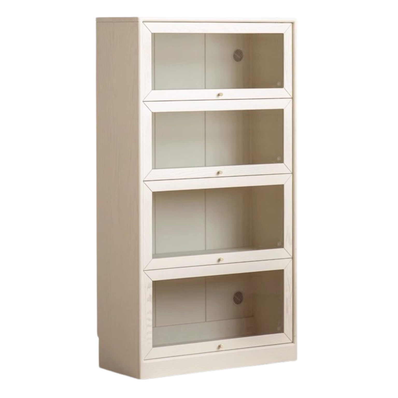 Oak Solid Wood Bookcase Cream Flip Door Glass Display Cabinet