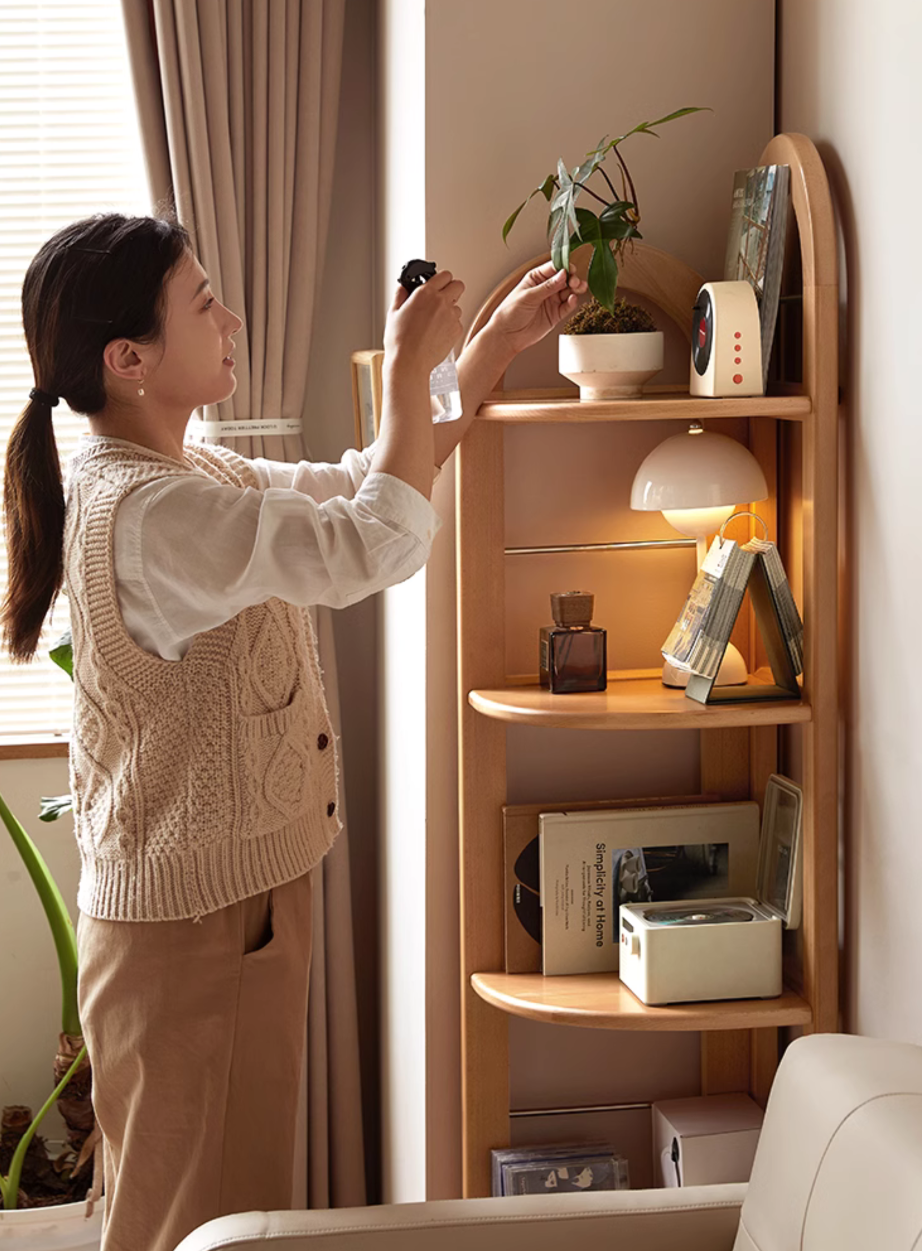 European Beech Solid Wood Corner Bookshelf.