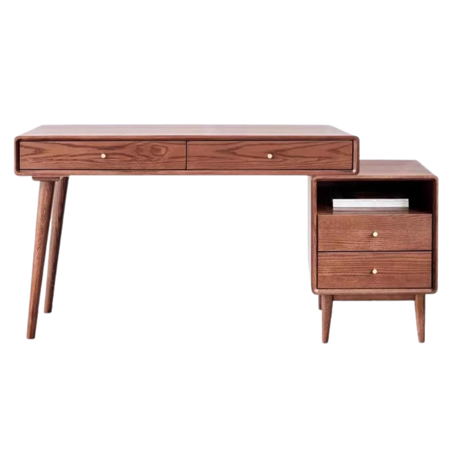 Oak Solid Wood Bookshelf and Office Desk Combination