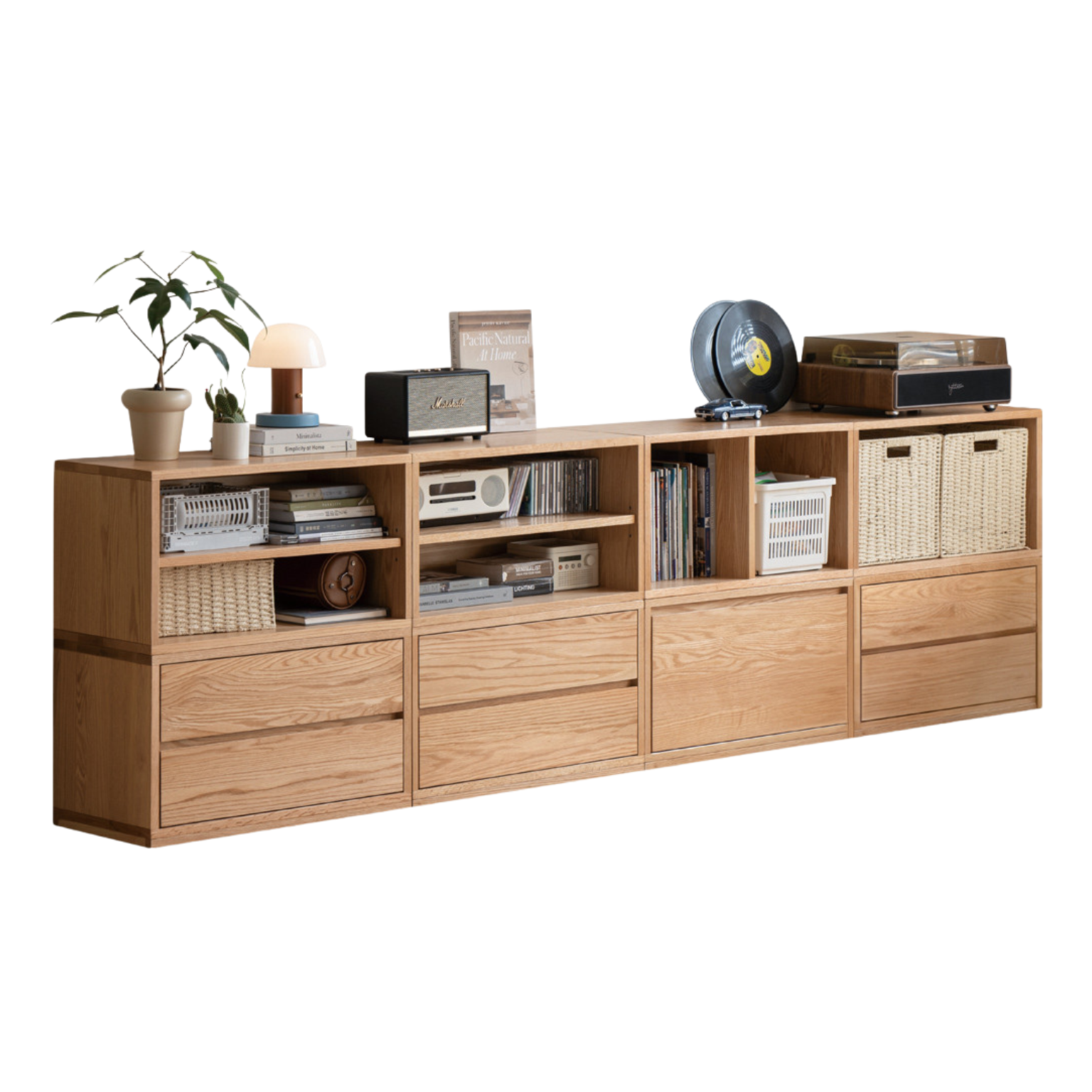 Oak, Ash Solid Wood TV Cabinet Modern Free Combination Storage Bookcases