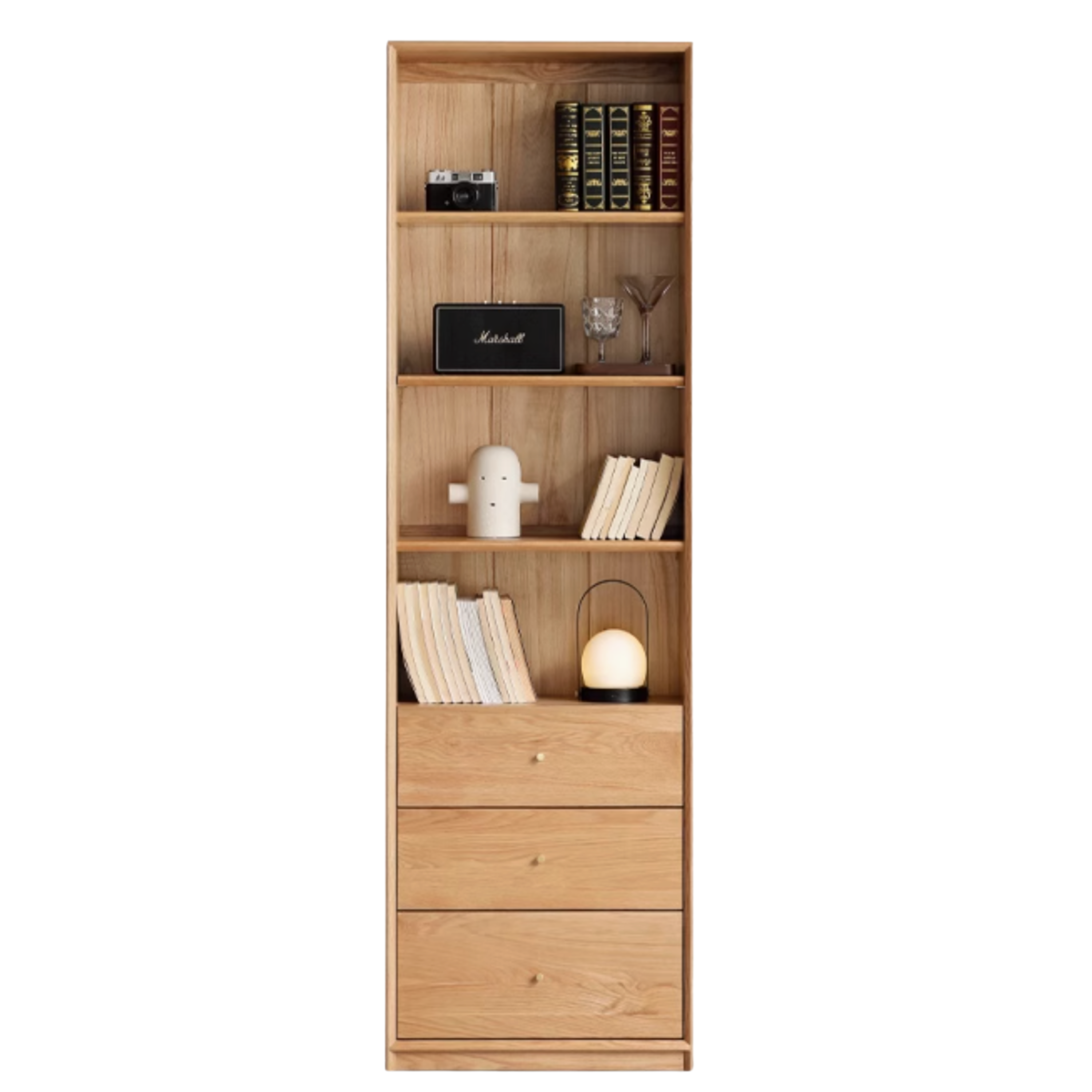 Oak, Ash Solid Wood Modular Bookcase with Glass Doors