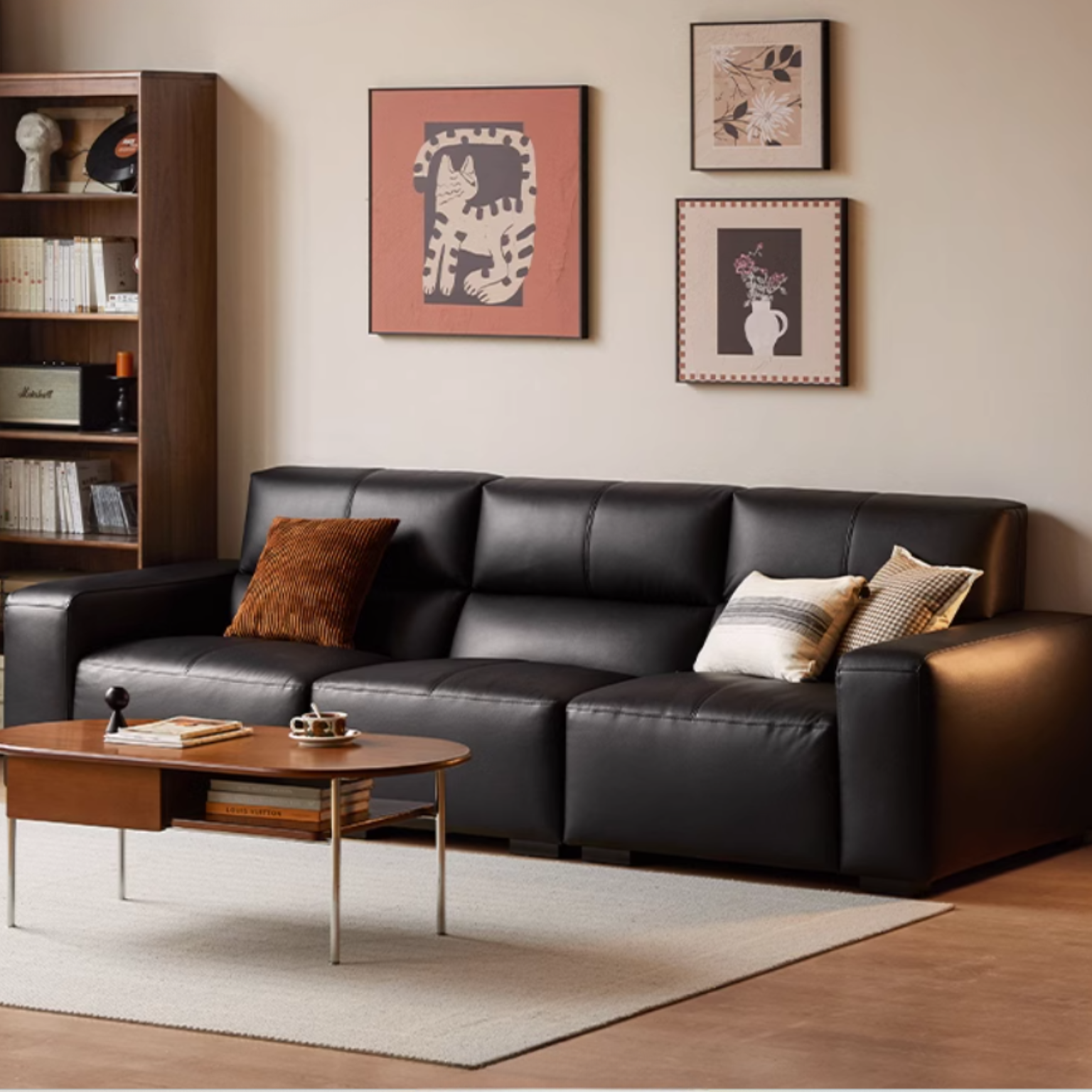 Leather Sofa First Layer Yellow Cowhide Tofu Block Leather Sofa.