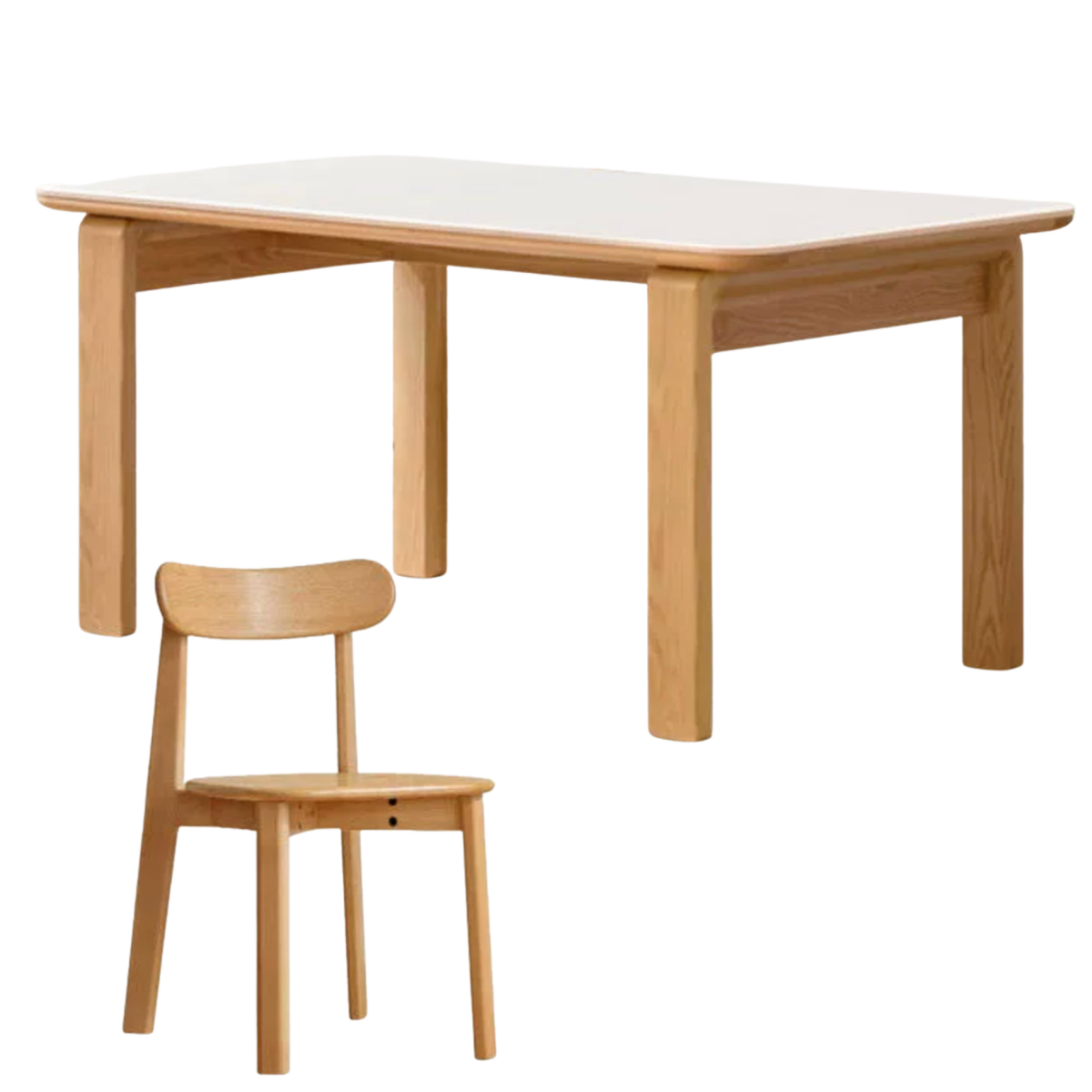 Oak Solid Wood Rectangular Dining Table with Reinforced Block Legs and Stone Top