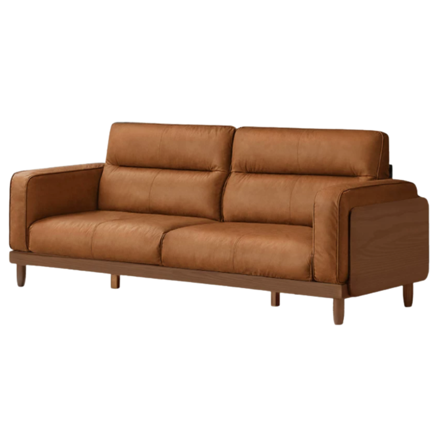 Black Walnut, Ash, Solid Sandalwood Genuine Leather, fabrics Sofa with High-Back Design