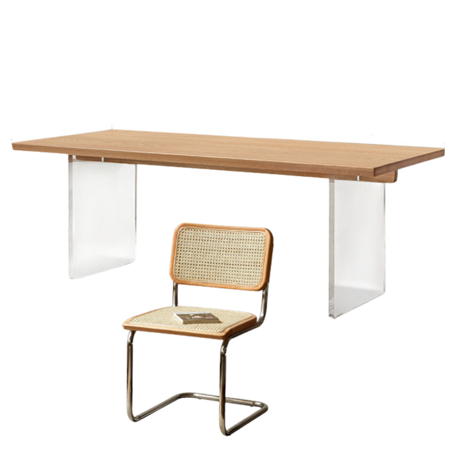 Oak, South American Walnut Solid Wood Acrylic Floating Large Size Dining Table