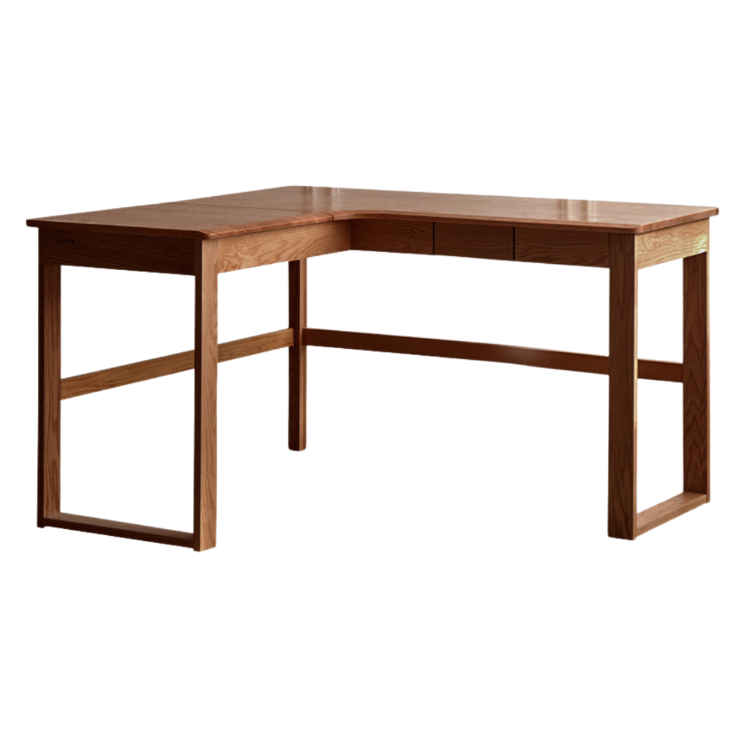 Oak Solid Wood Corner Desk Bookshelf