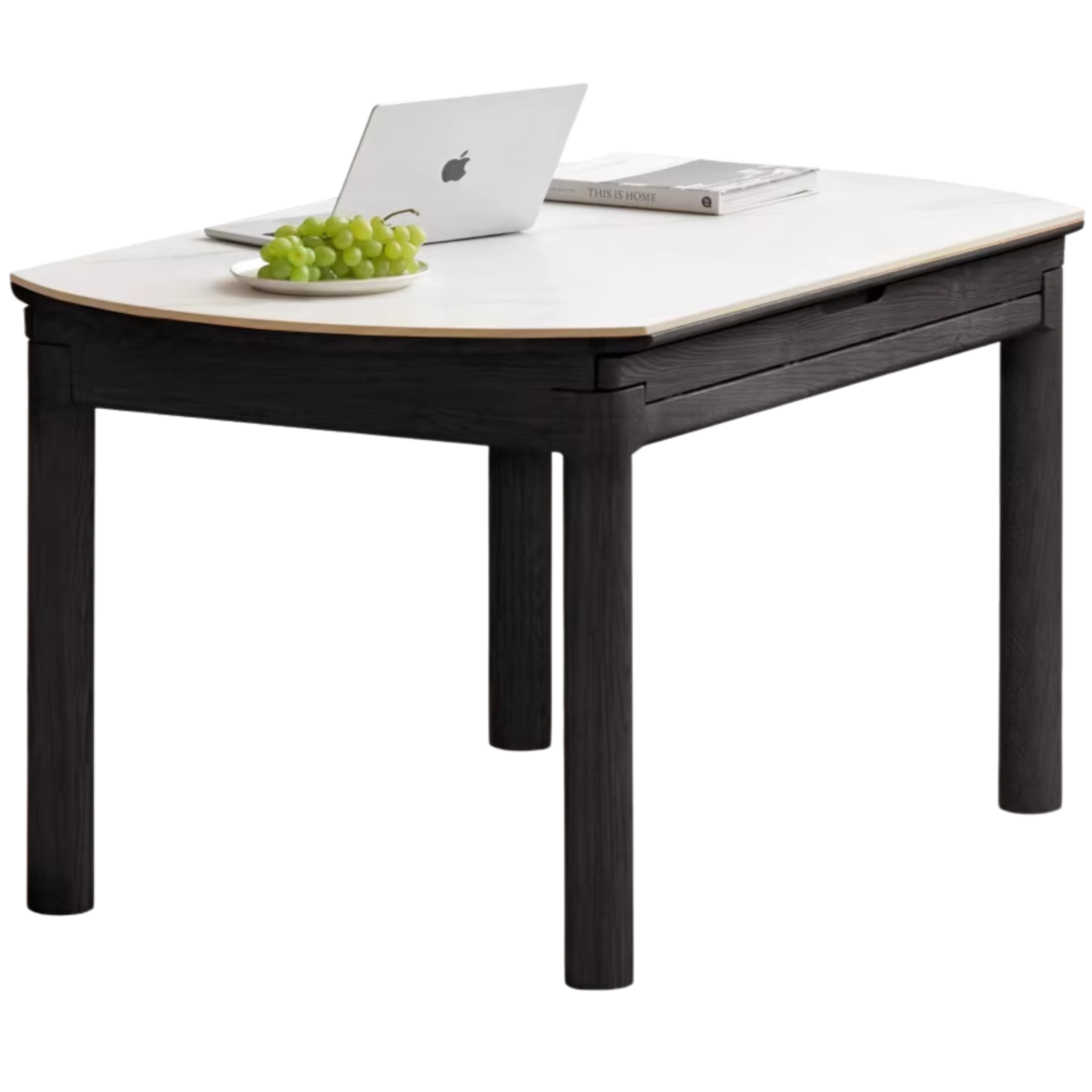 Solid Ruberwood, Oak, Ash Solid Wood Retractable Rock Plate Dining Table