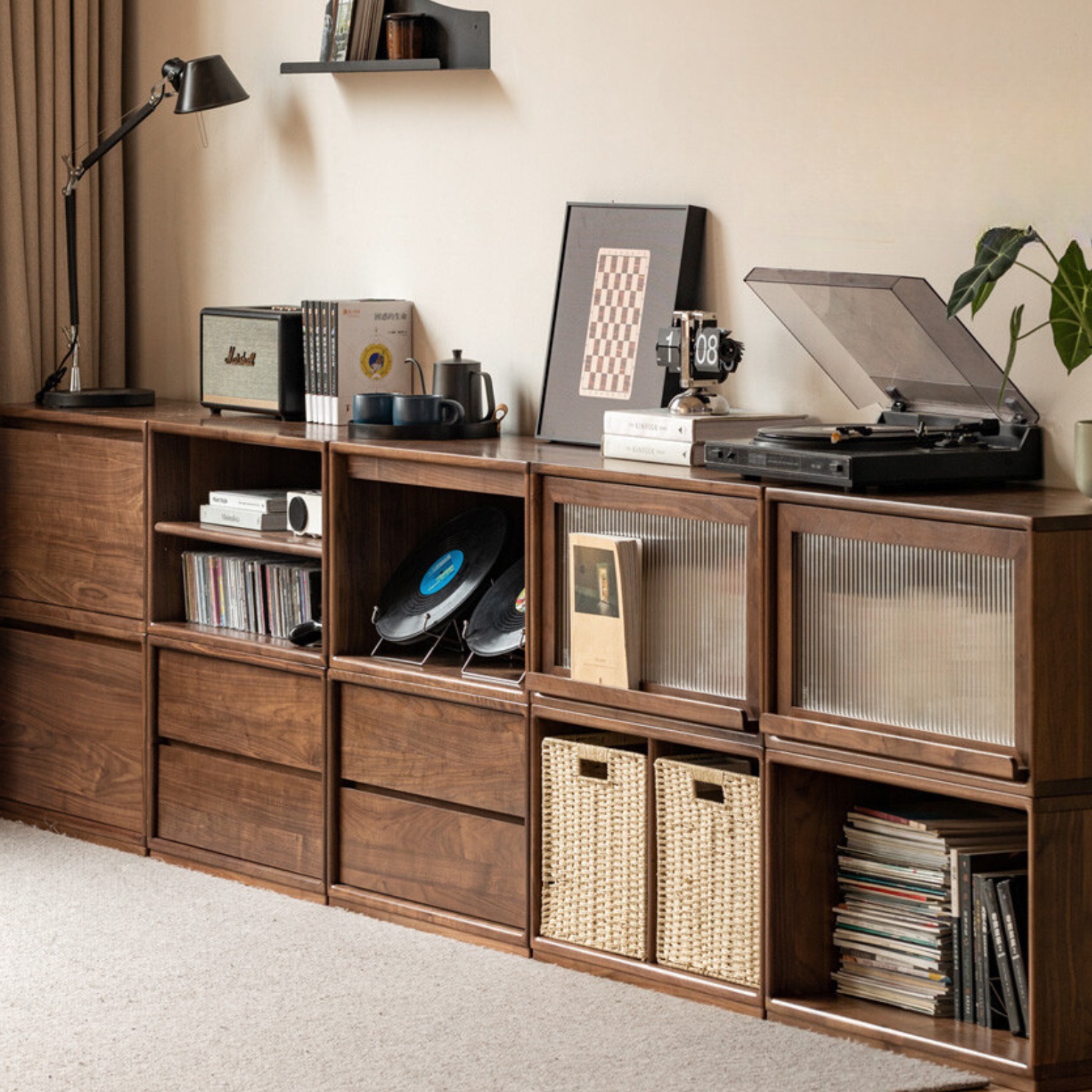 Solid wood TV cabinet modern simple module combination storage
