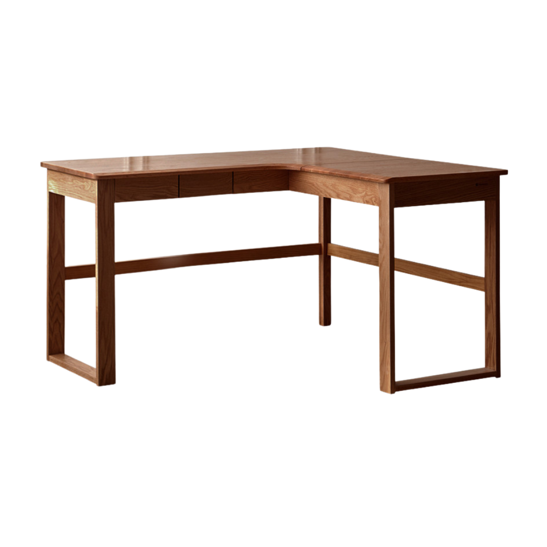 Oak Solid Wood Corner Desk Bookshelf