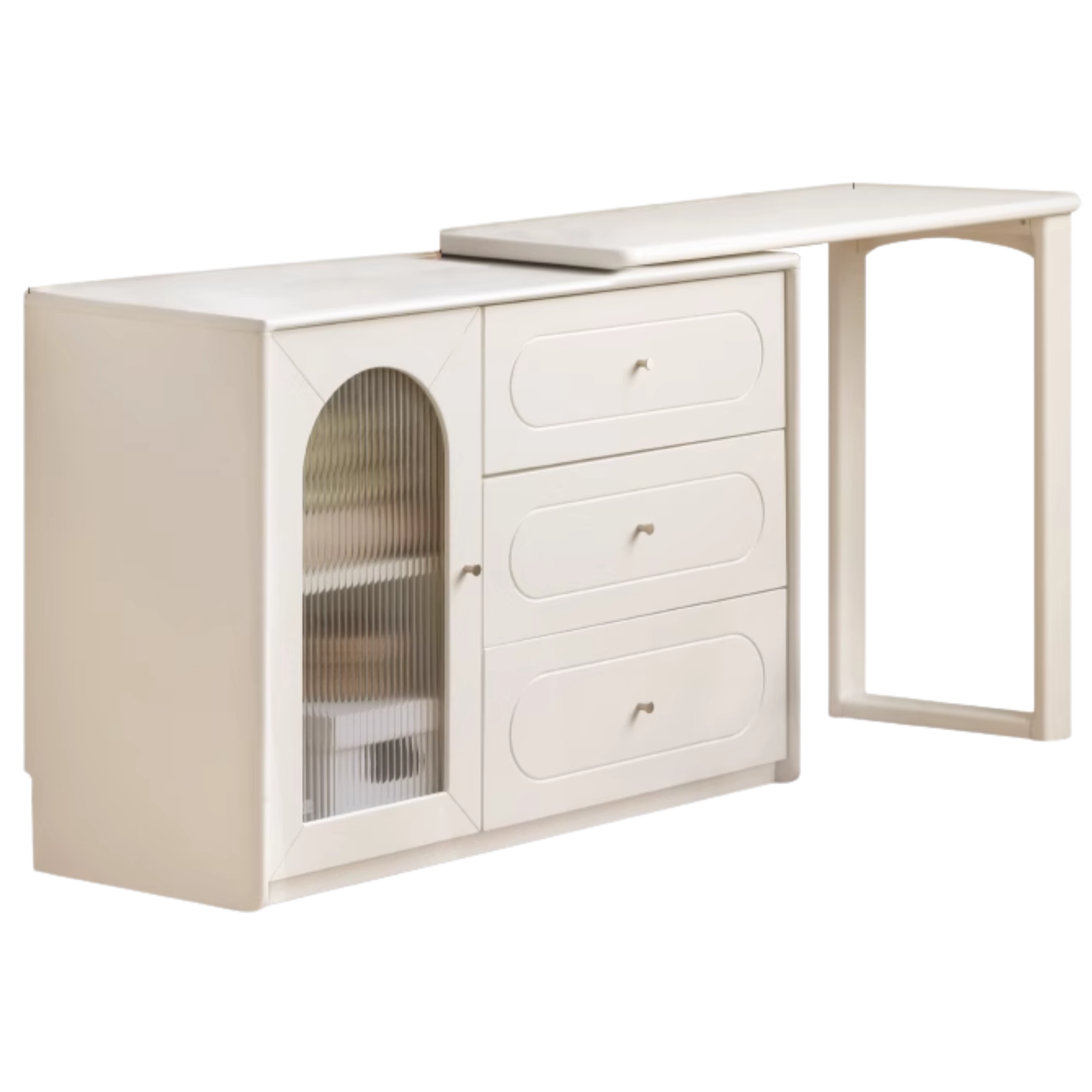 Tulipwood , Solid Rubberwood French Cream Style Retractable Vanity Table.