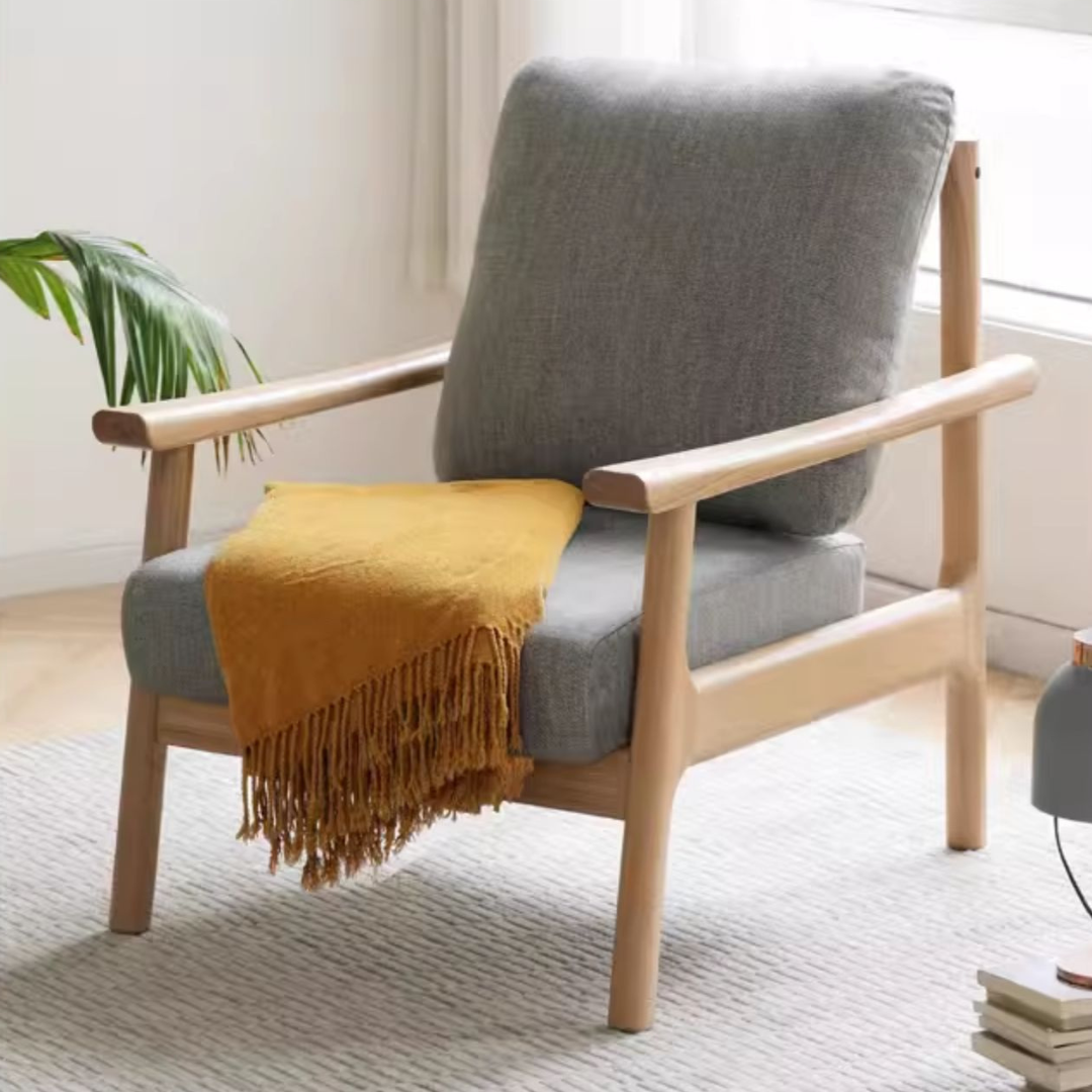 Ash Solid Wood Fabric Leisure Sofa Chair.