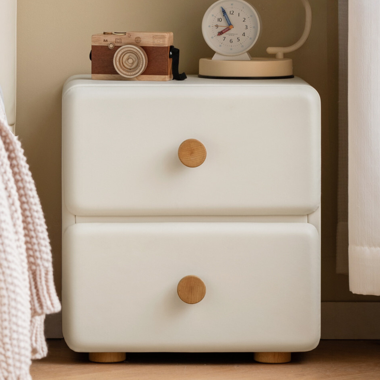 Organic Leather Cream Style Kids Nightstand