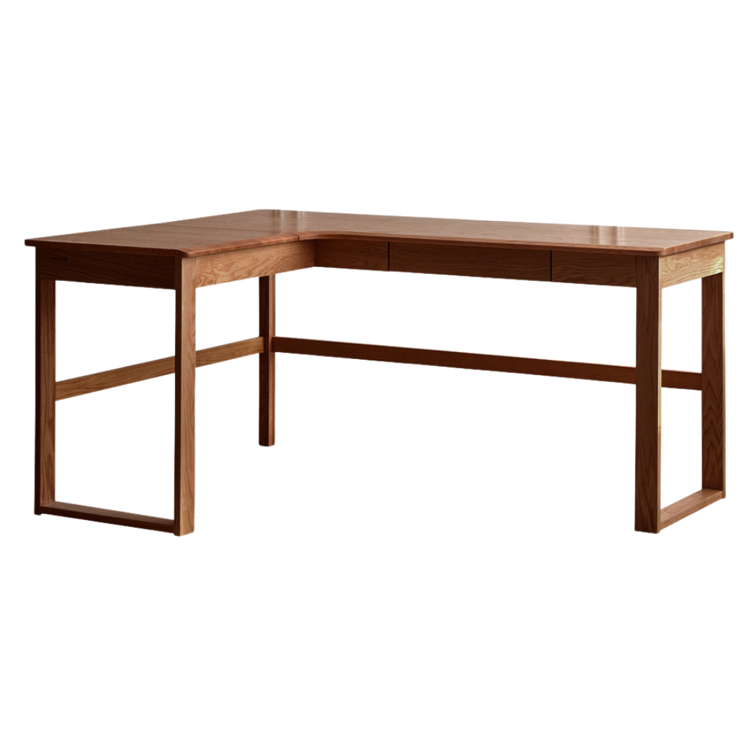 Oak Solid Wood Corner Desk Bookshelf