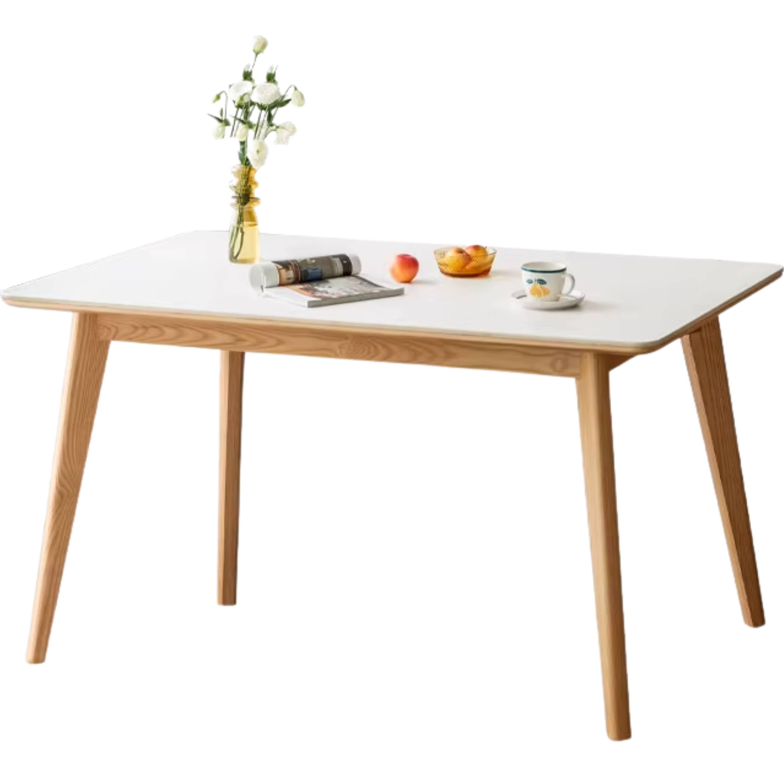 Ash Solid Wood Nordic Dining Table With Rock Slab Surface