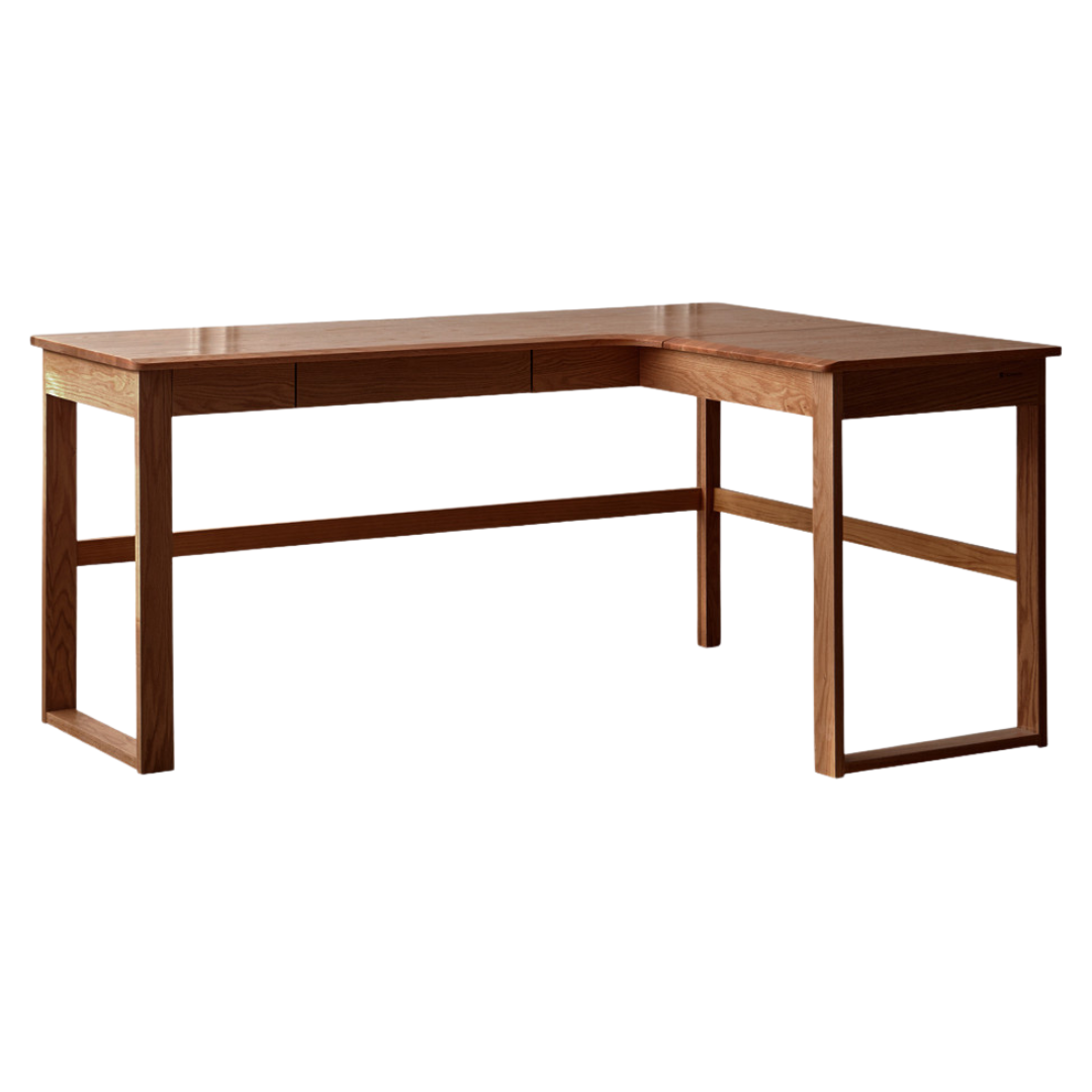 Oak Solid Wood Corner Desk Bookshelf