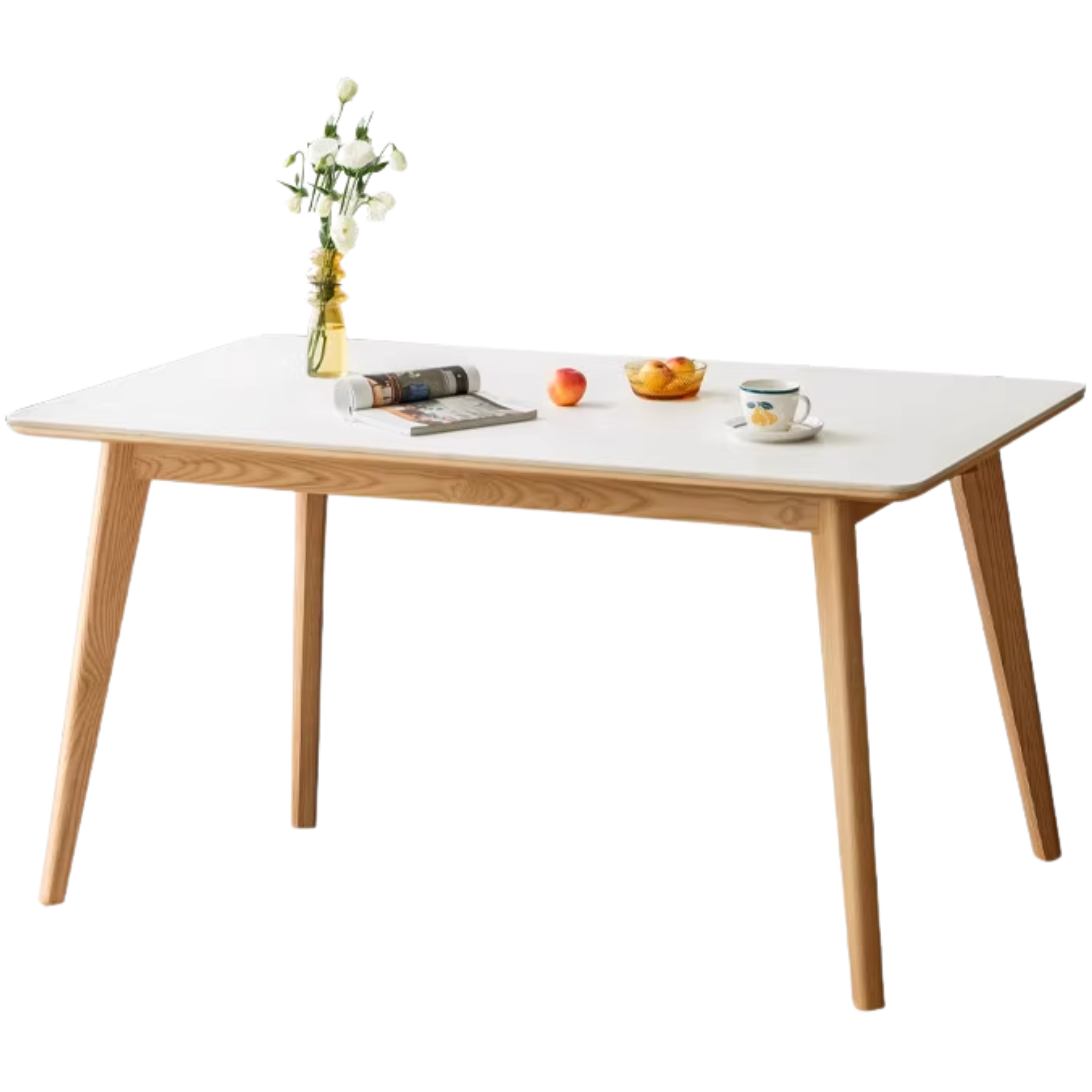 Ash Solid Wood Nordic Dining Table With Rock Slab Surface