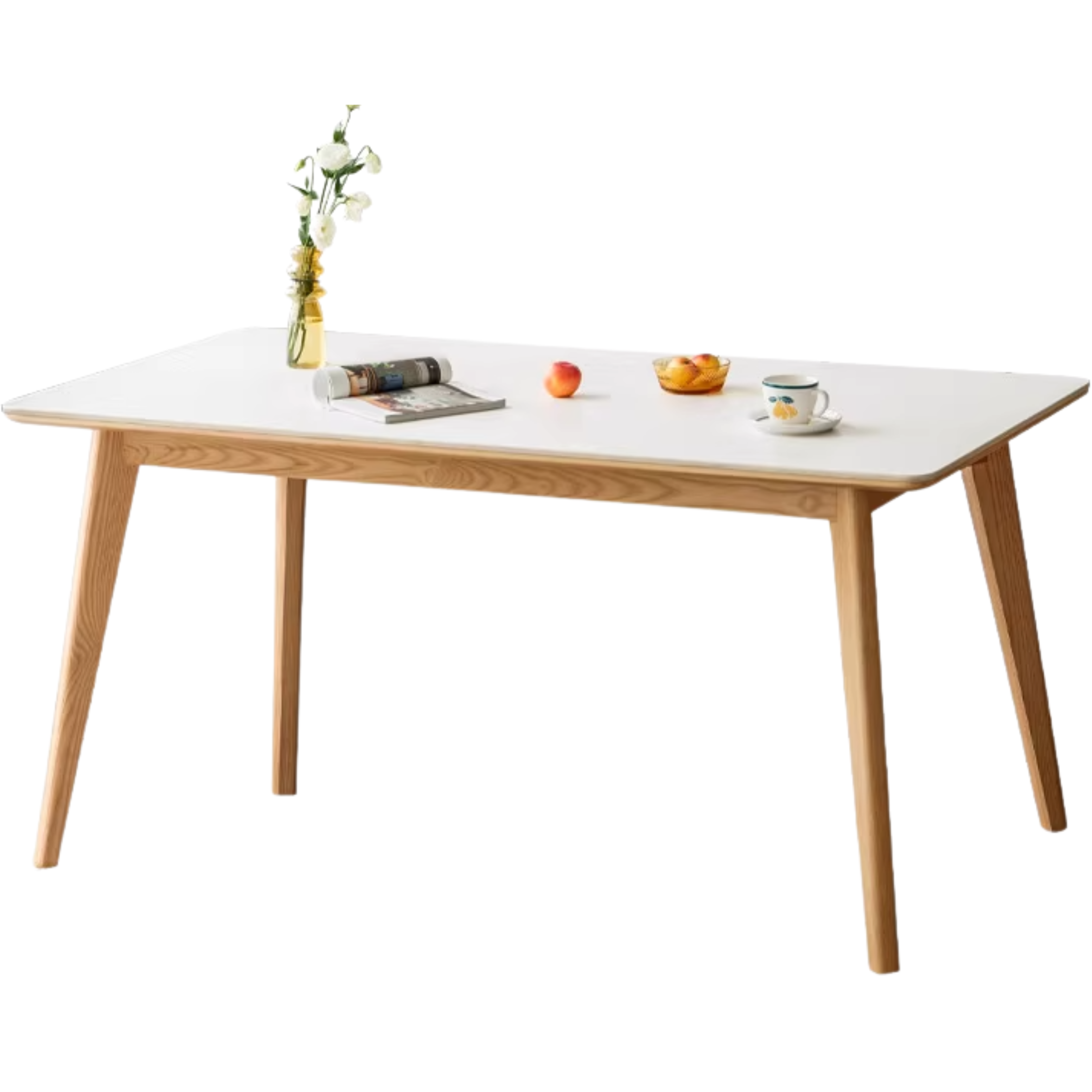 Ash Solid Wood Nordic Dining Table With Rock Slab Surface