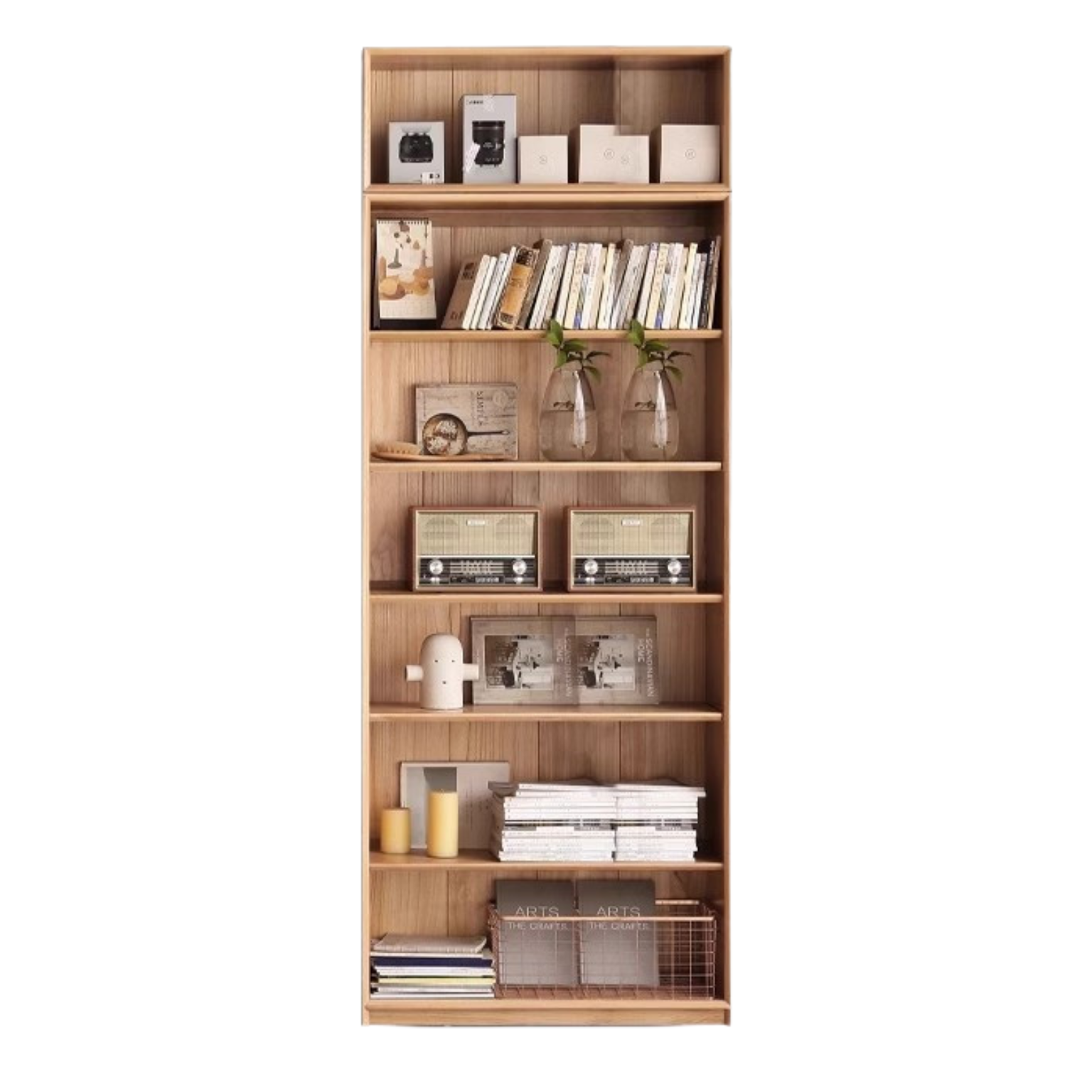 Oak Solid Wood Nordic Style Bookshelf with Floor Storage Cabinet