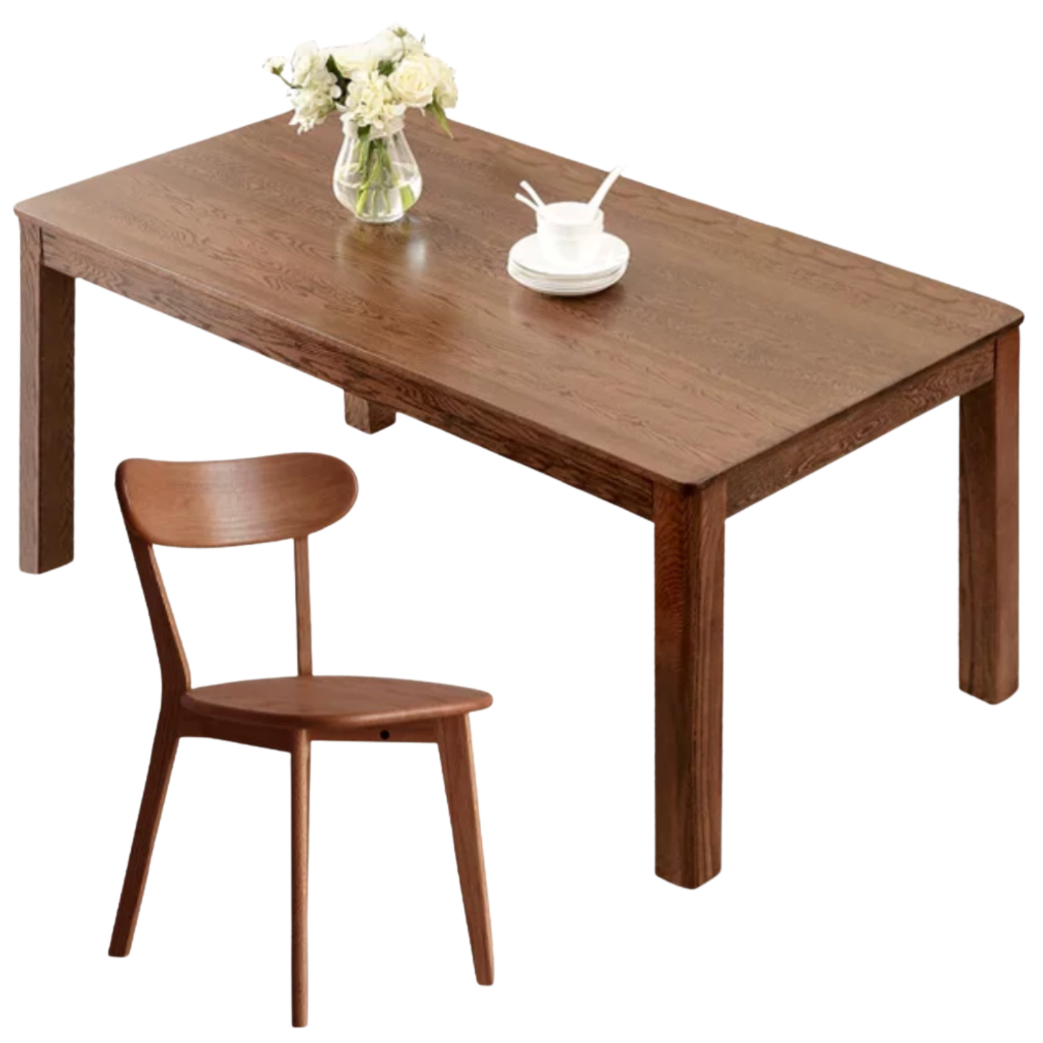 Oak Solid Wood, Solid Rubberwood Nordic Dining Table