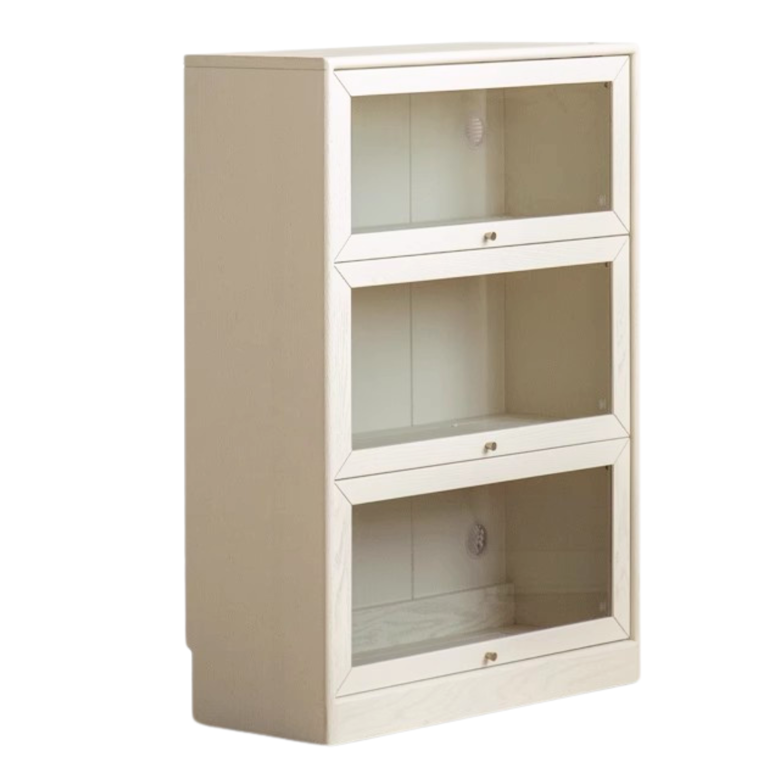 Oak Solid Wood Bookcase Cream Flip Door Glass Display Cabinet