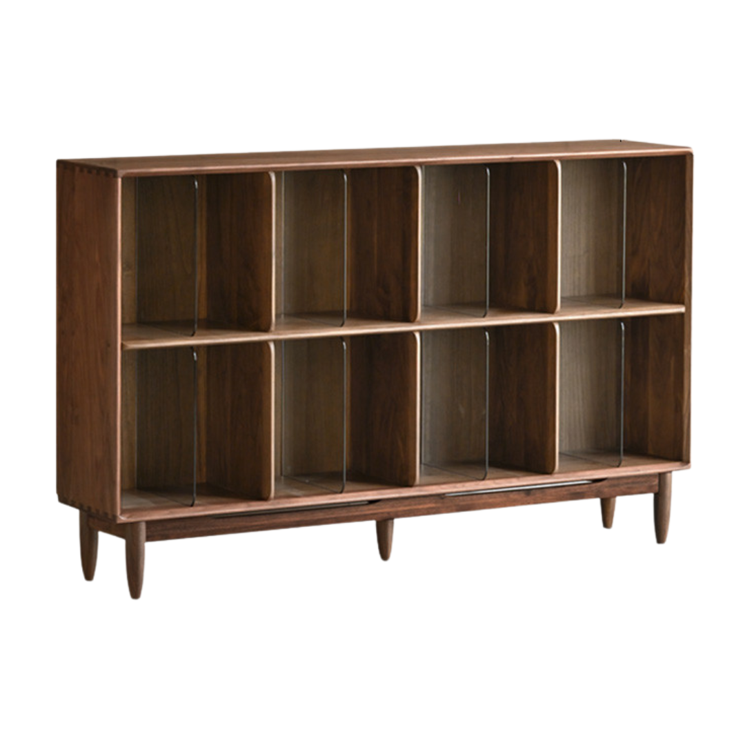 Black Walnut, Oak Solid Wood Bookcase Modern Storage Cabinet.